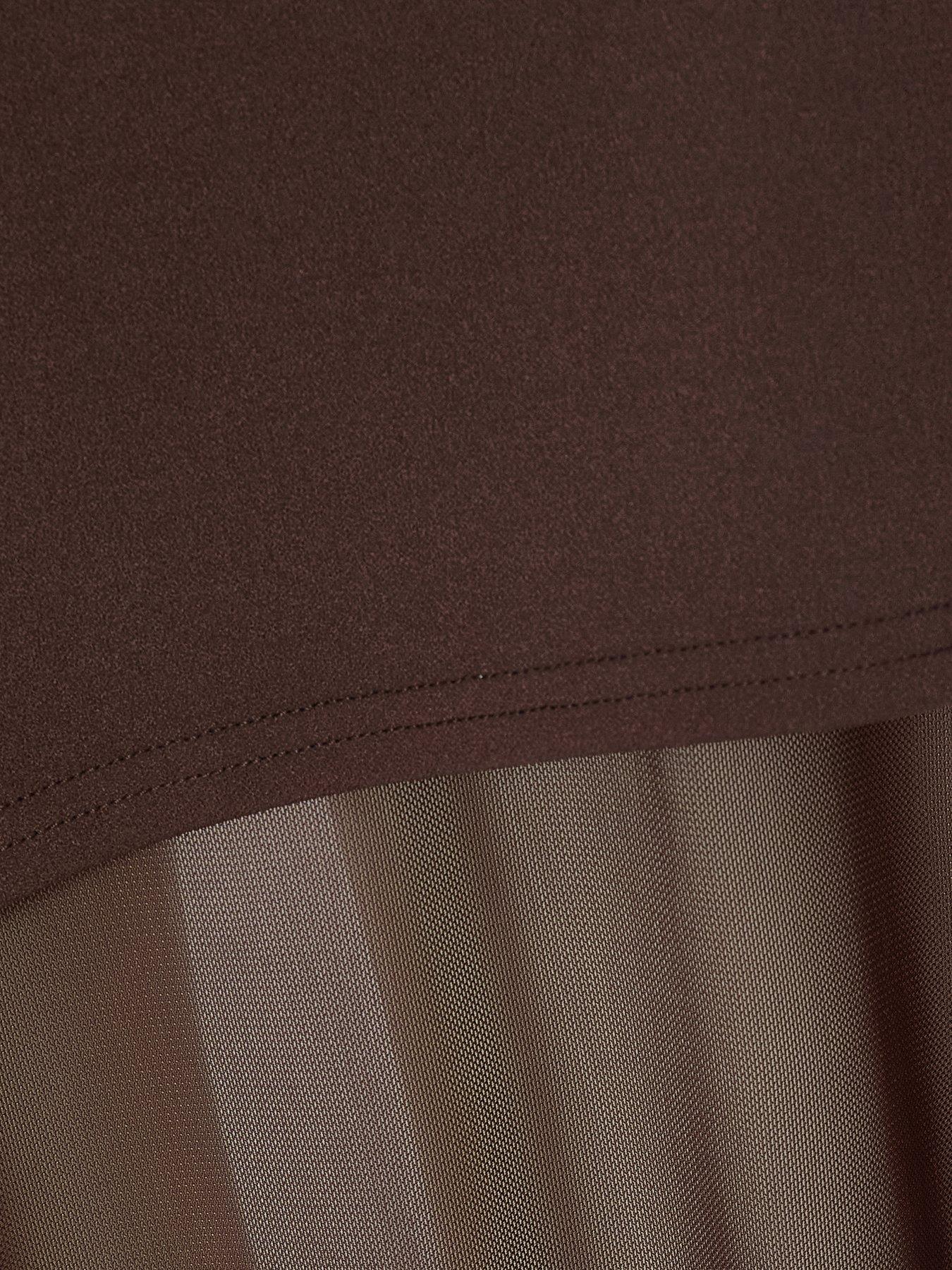 Image 4 of 6 of Quiz Brown Bandeau Mesh Skirt Maxi Dress