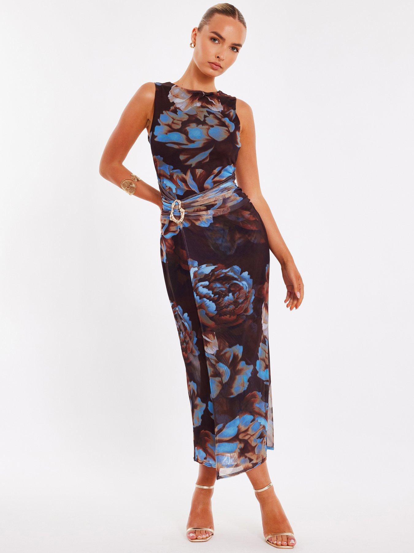 Quiz Brown Mesh Floral Midaxi Dress | Very