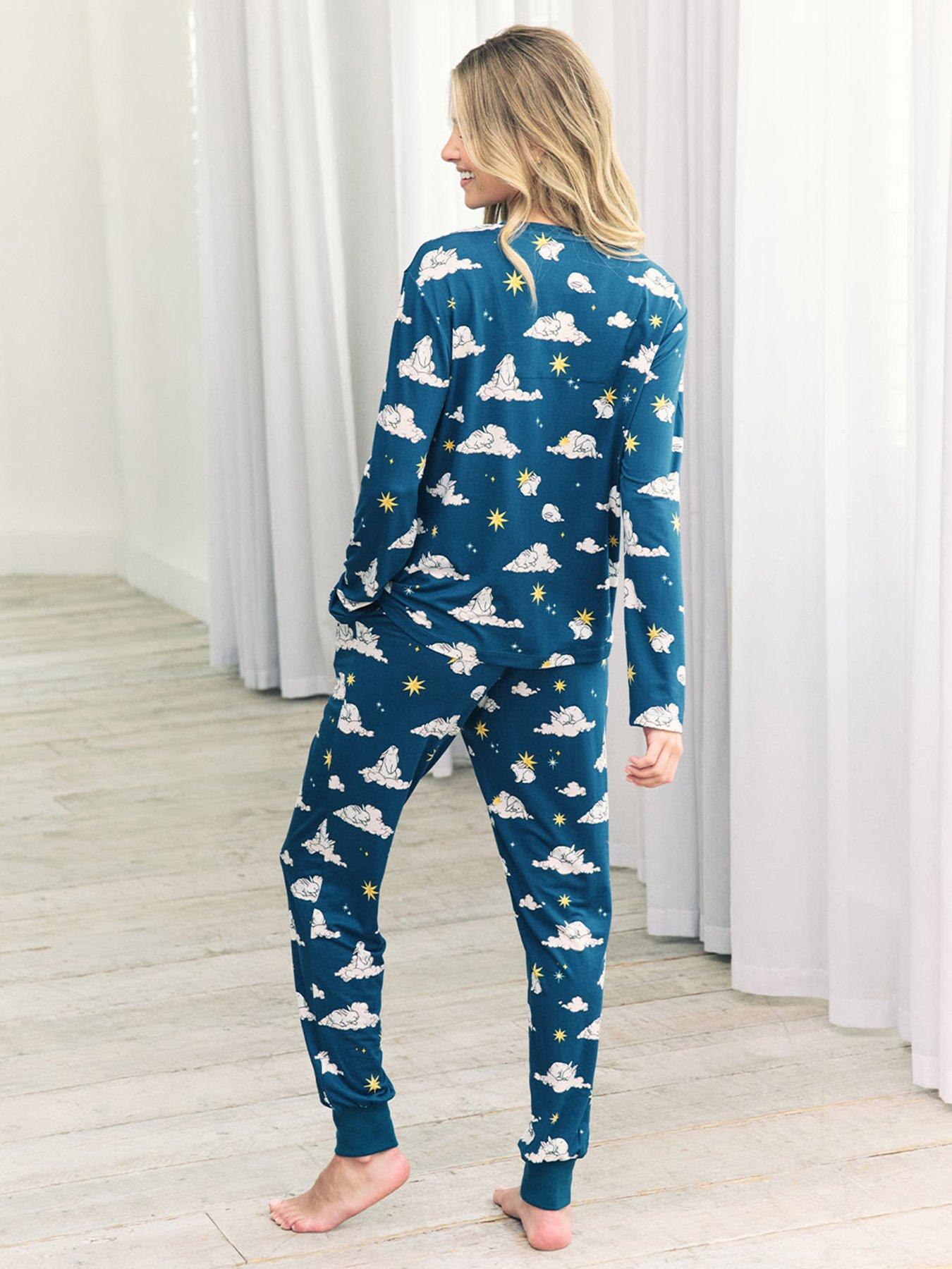 Image 4 of 6 of CHELSEA PEERS Long Sleeve Crew Neck Set With Sleeping Bunny Print In Polyester - Teal