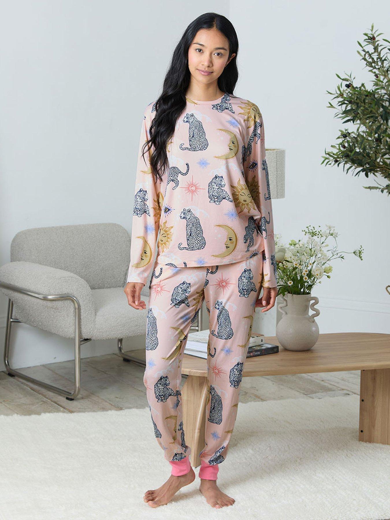 CHELSEA PEERS Classic Long Sleeve Crew Neck Set In Polyester - Pink