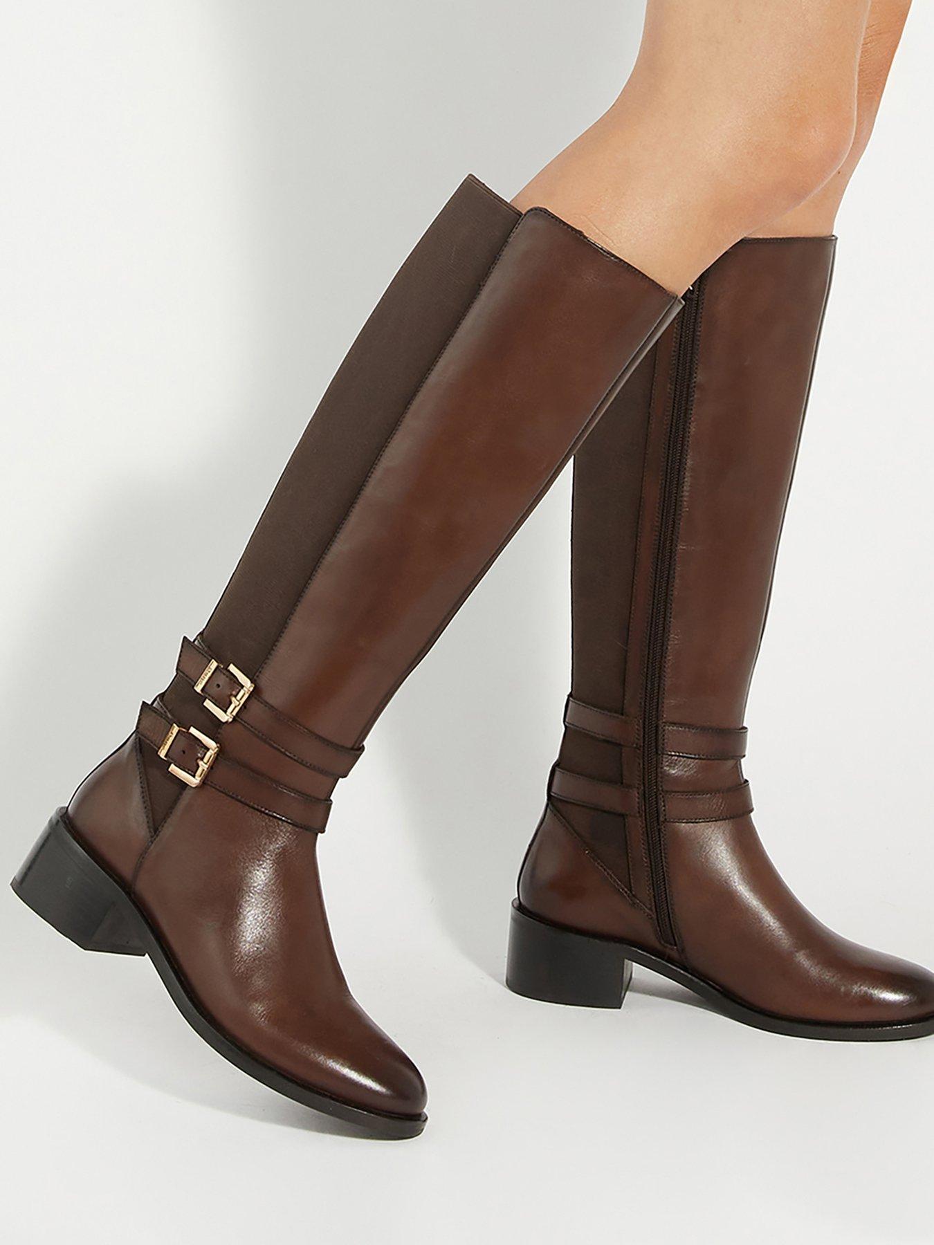 Dune London Tatter Leather Knee High Riding Boots - Brown