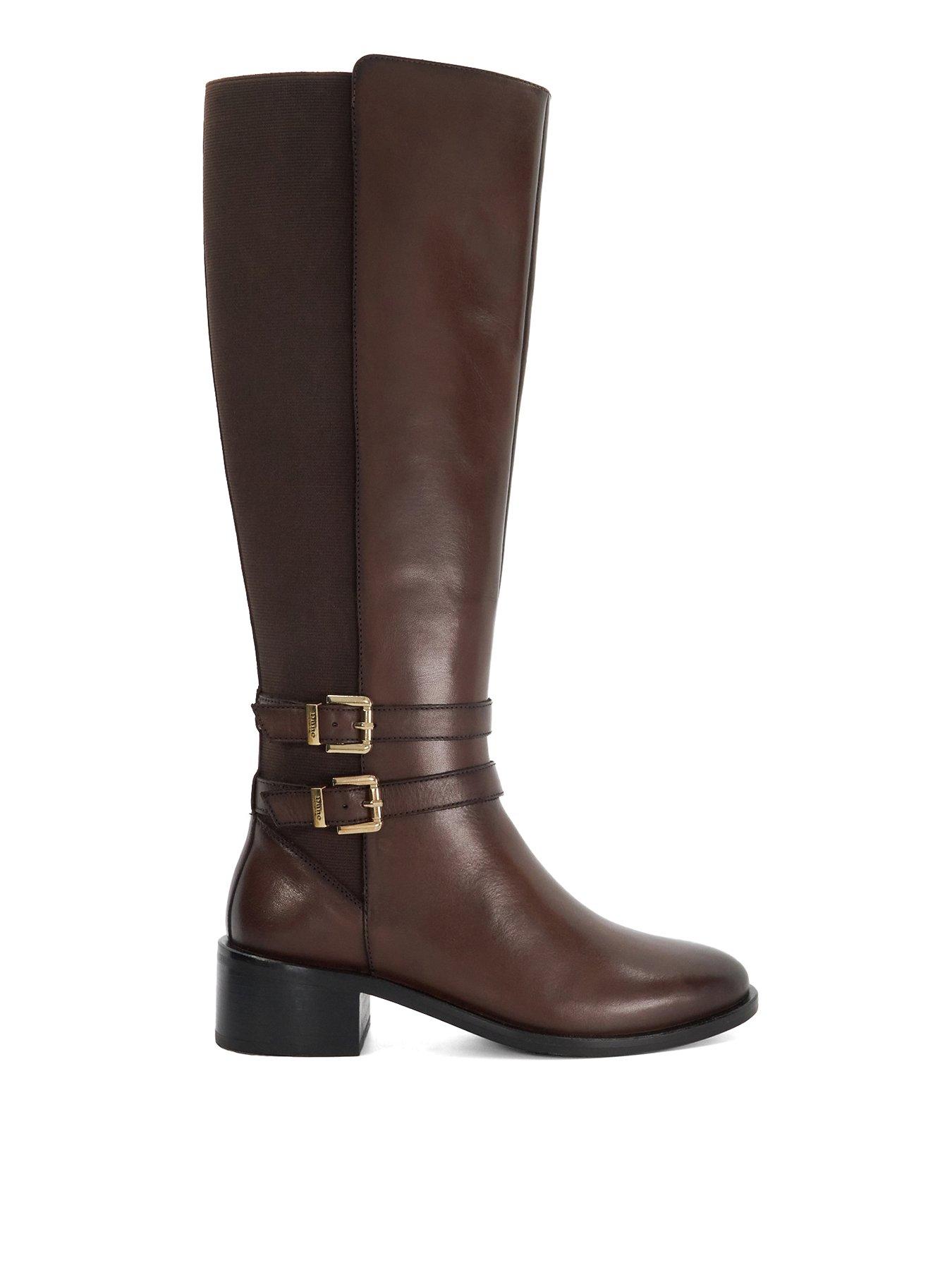 Dune London Tatter Leather Knee High Riding Boots Brown Very