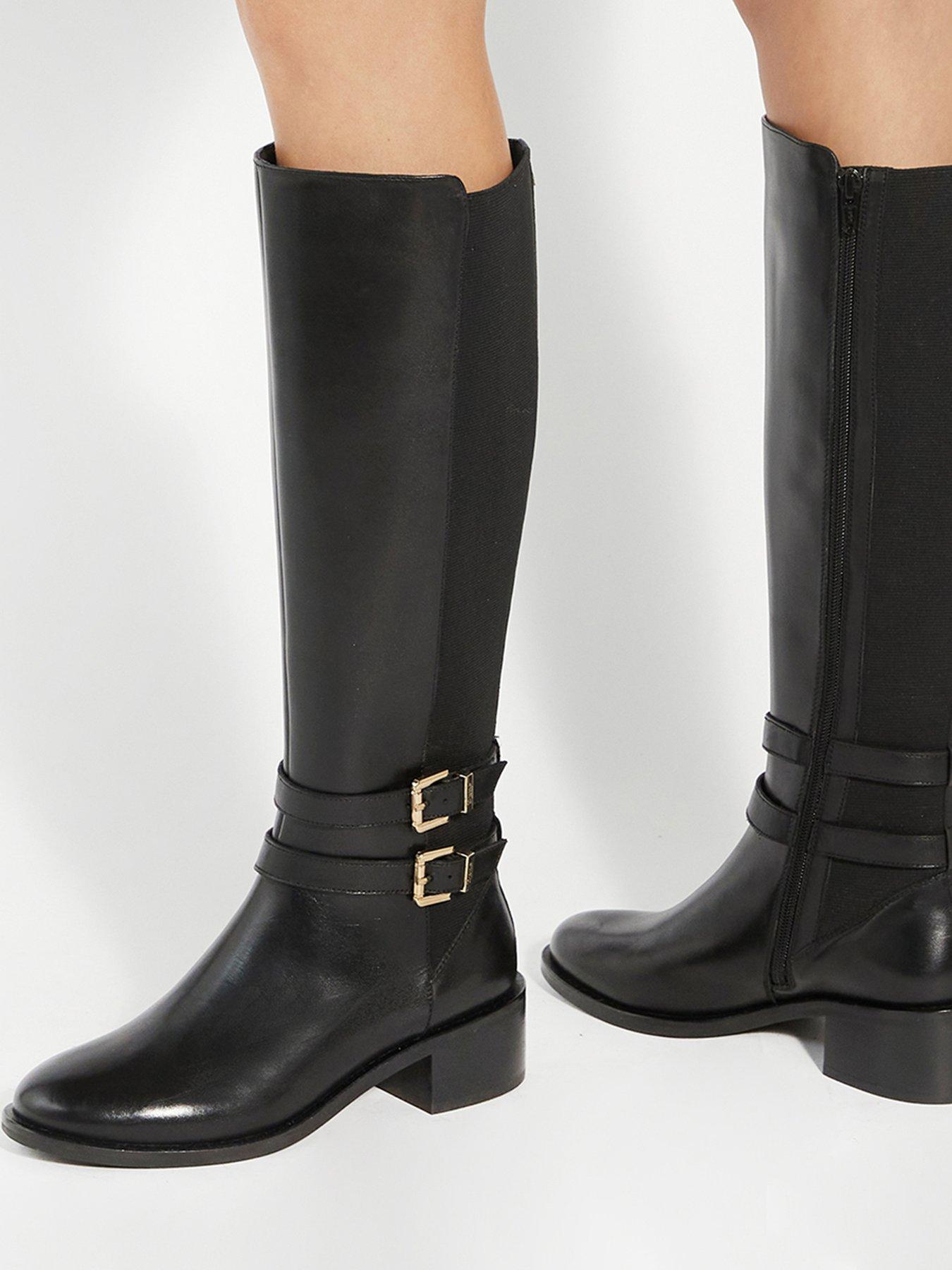 Dune London Tatter Leather Knee High Riding Boots - Black