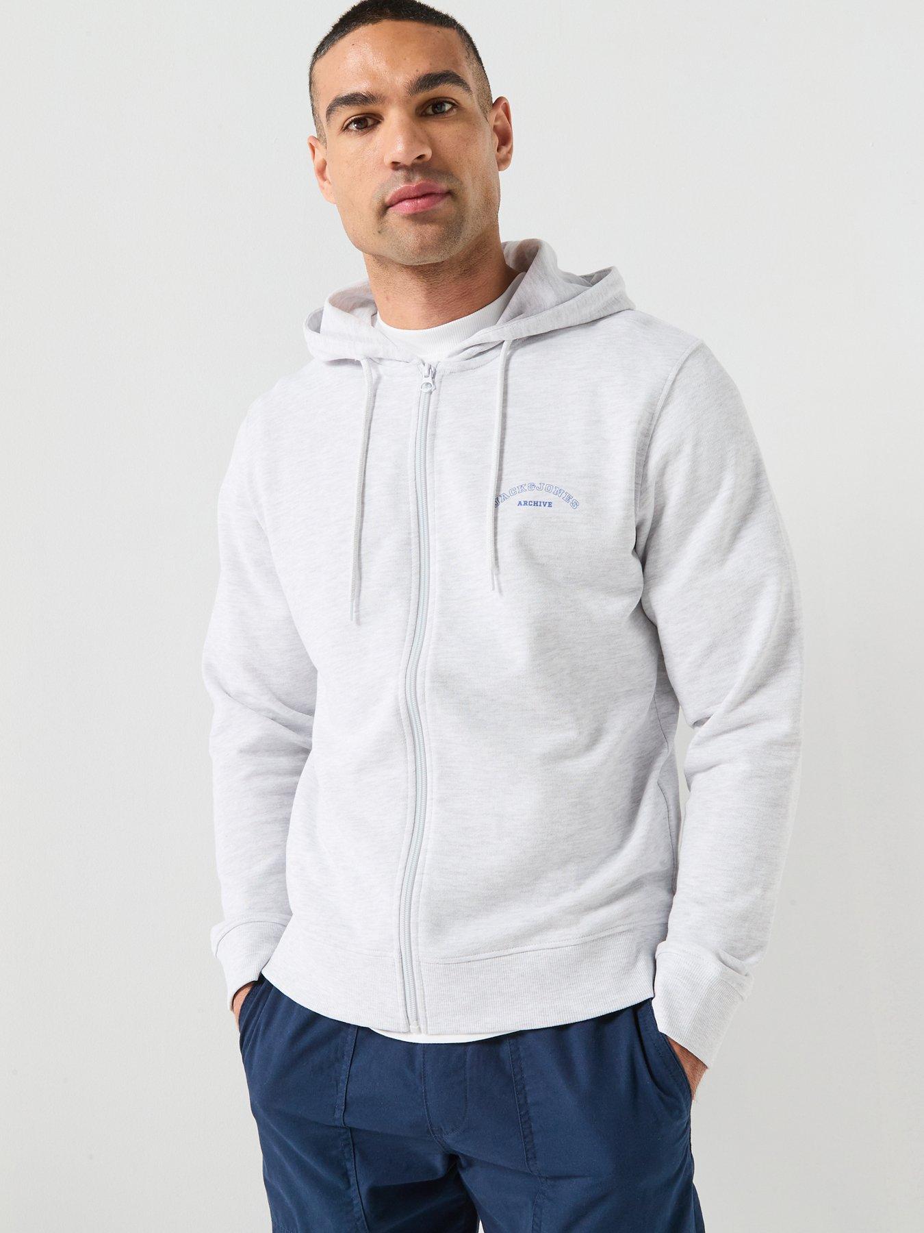 Jack & Jones College Zip Hoodie, White Melange, Size S, Men
