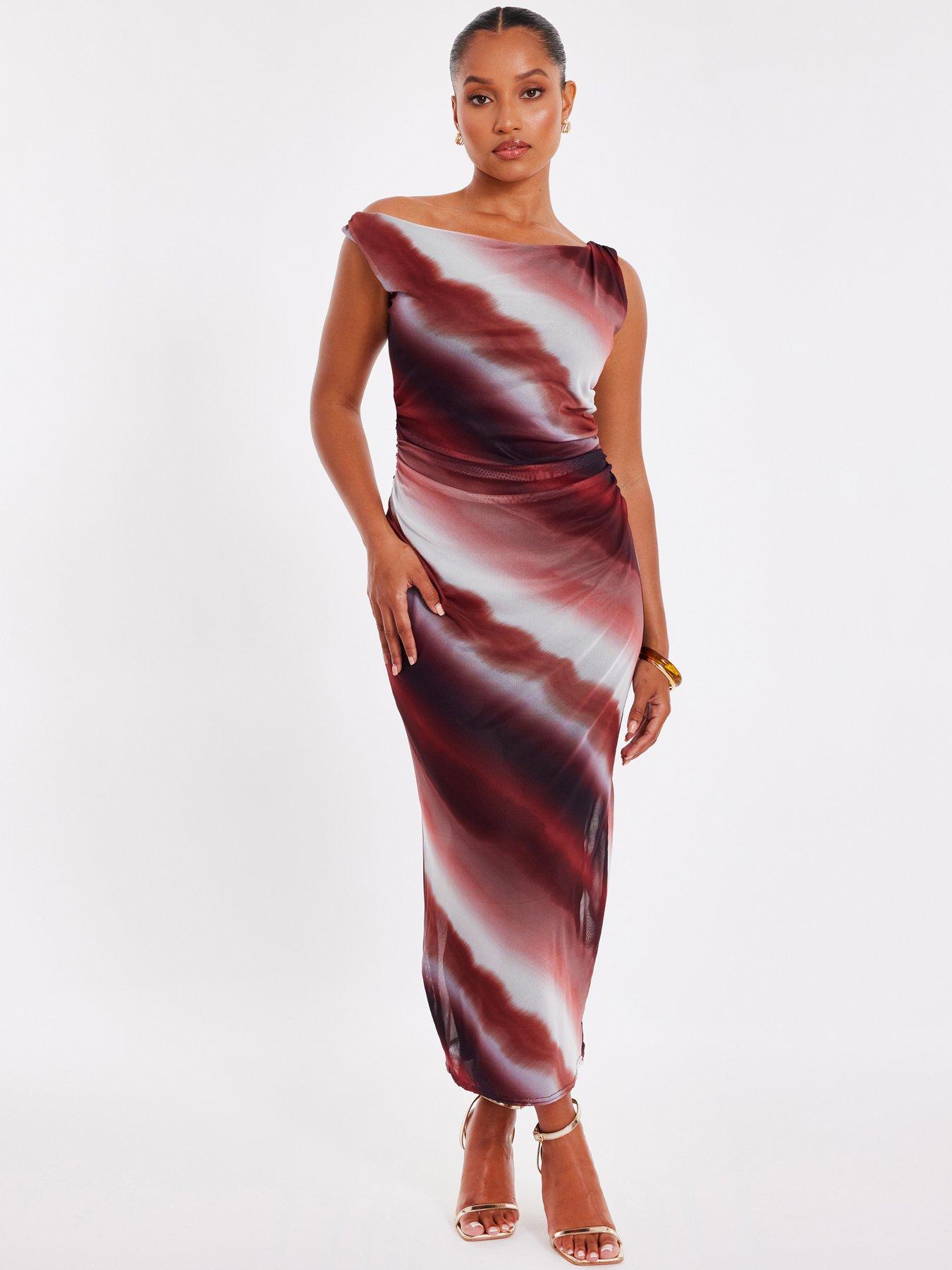 undefined Petite Brown Mesh Ombre Midaxi Dress