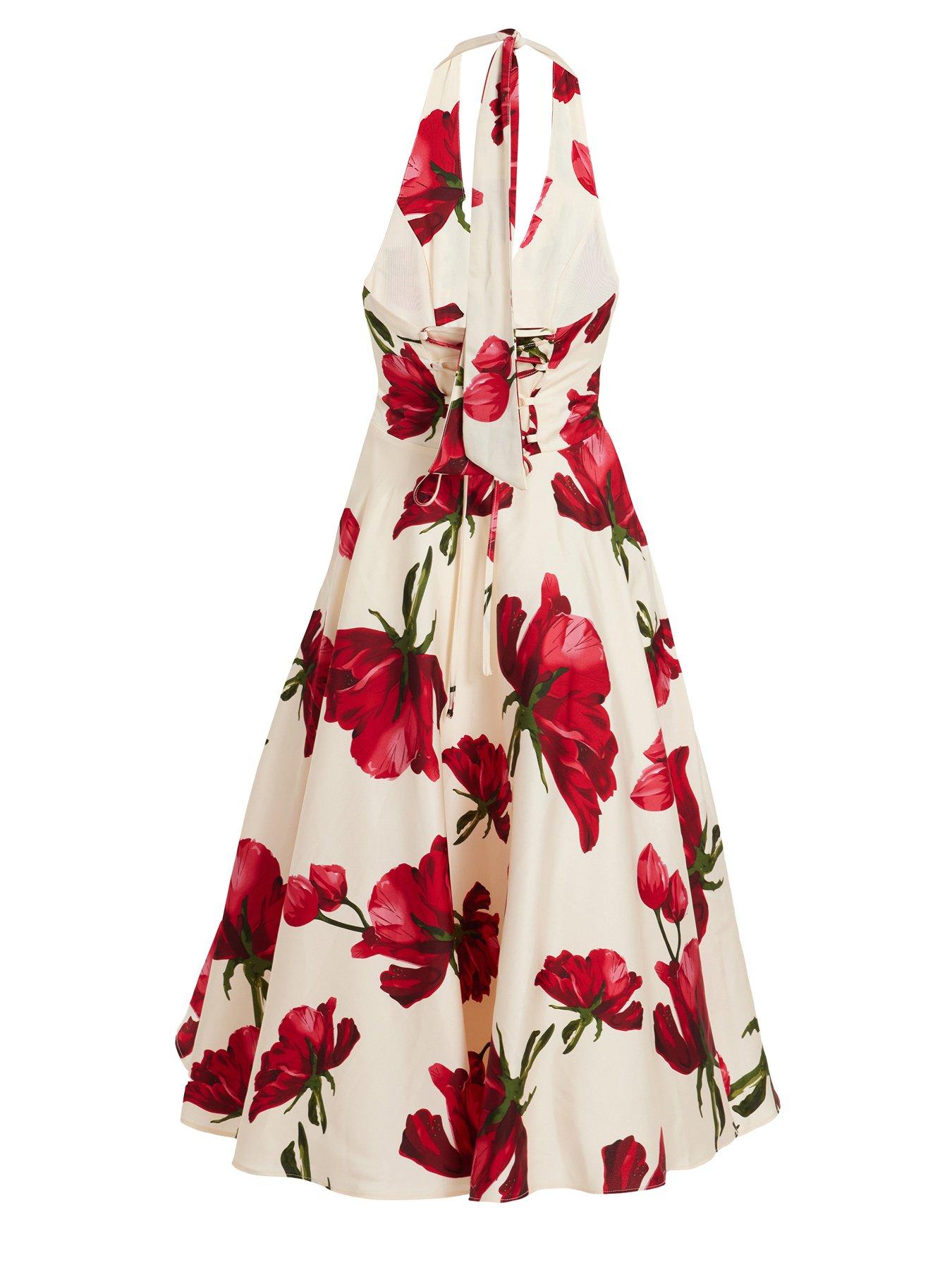 Image 5 of 6 of Quiz Petite Cream Satin Rose Print Midi Dress