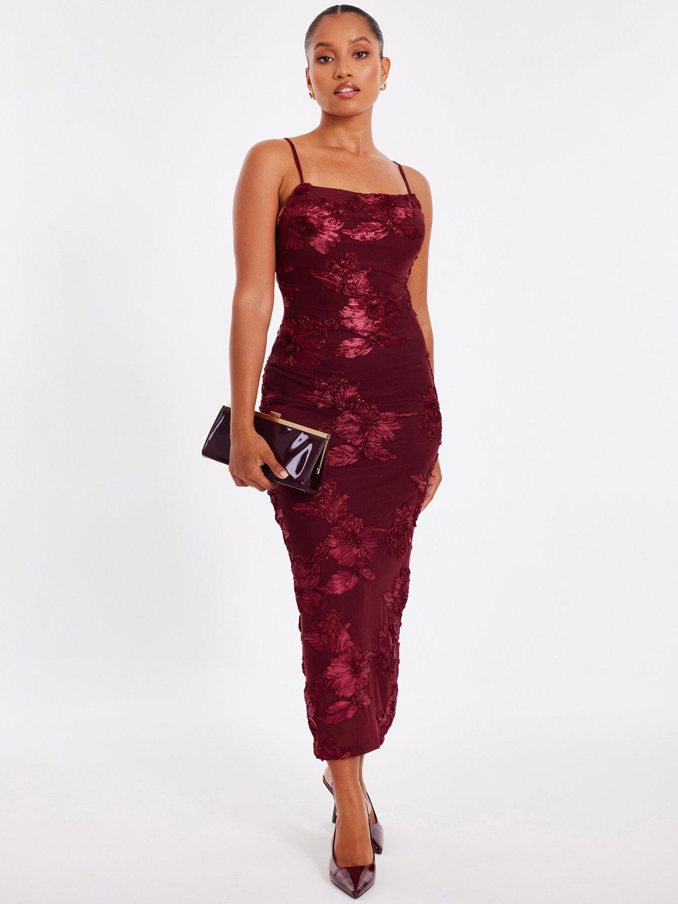 Quiz Petite Dark Red Floral Applique Midaxi Dress | Very