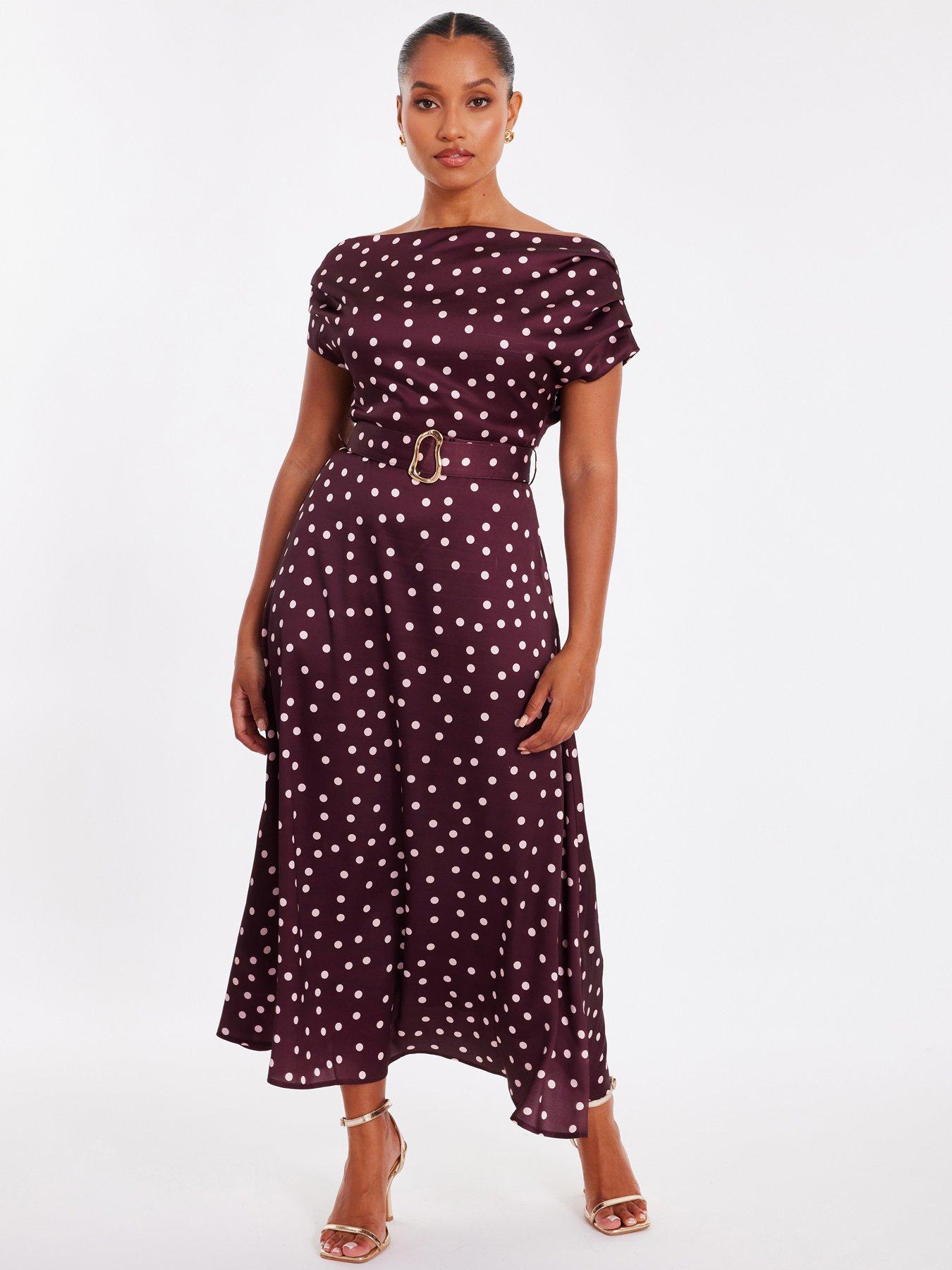 undefined Petite Dark Red Polka Dot Midaxi Dress