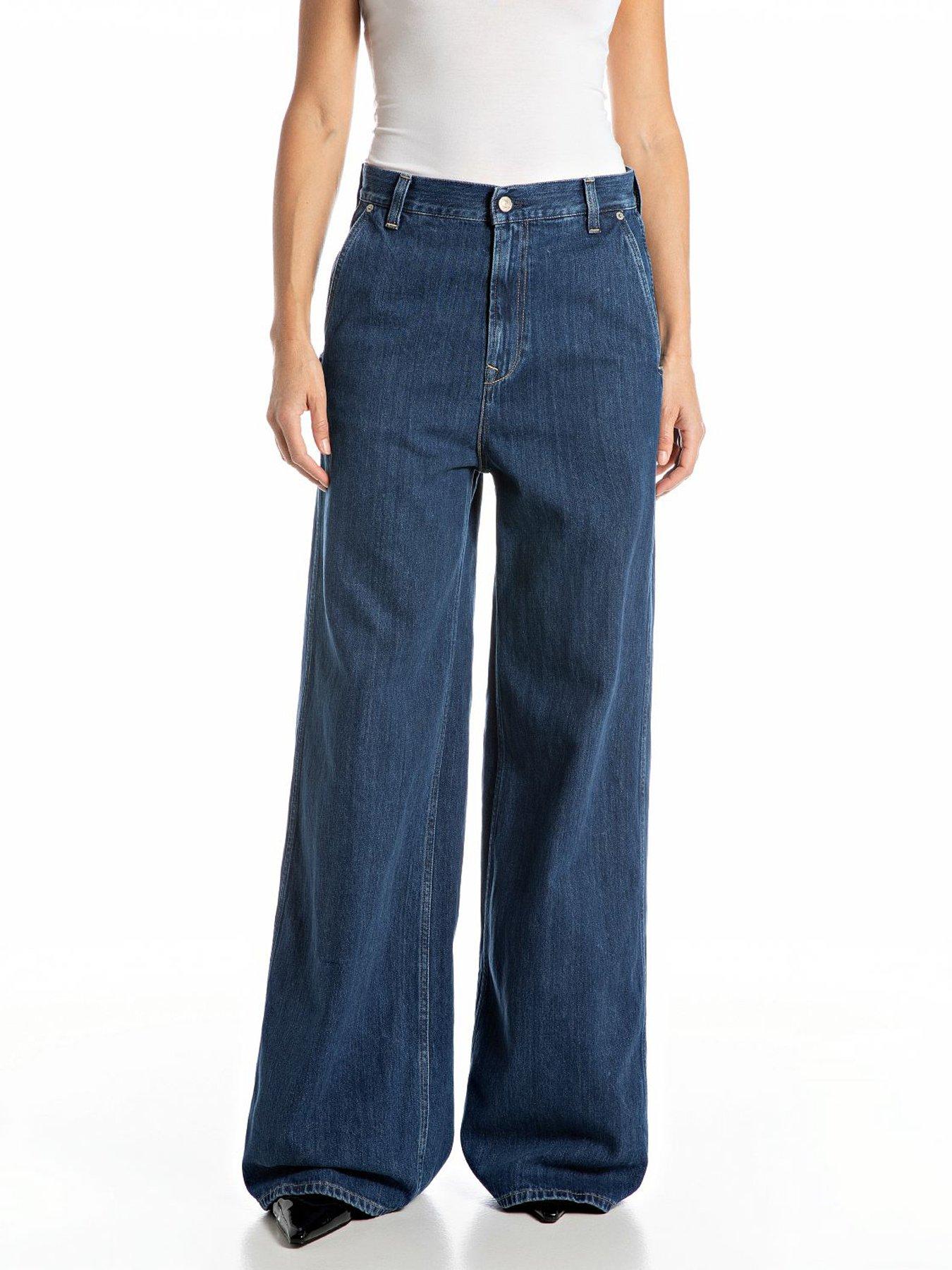 Image 1 of 3 of Replay Wide Leg Fit Jeans - Blue