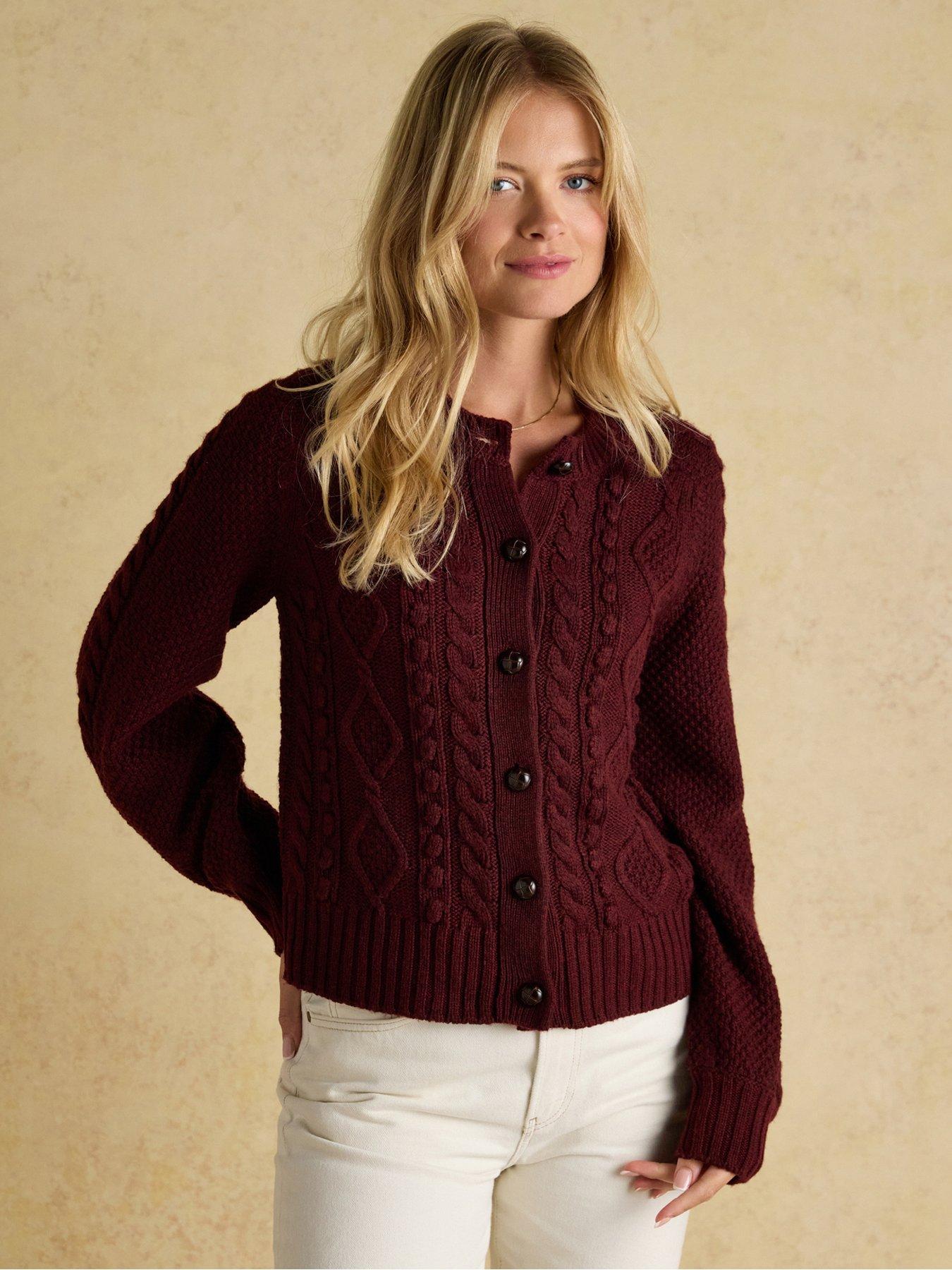 Joules Cable Knit Cardigan - Red