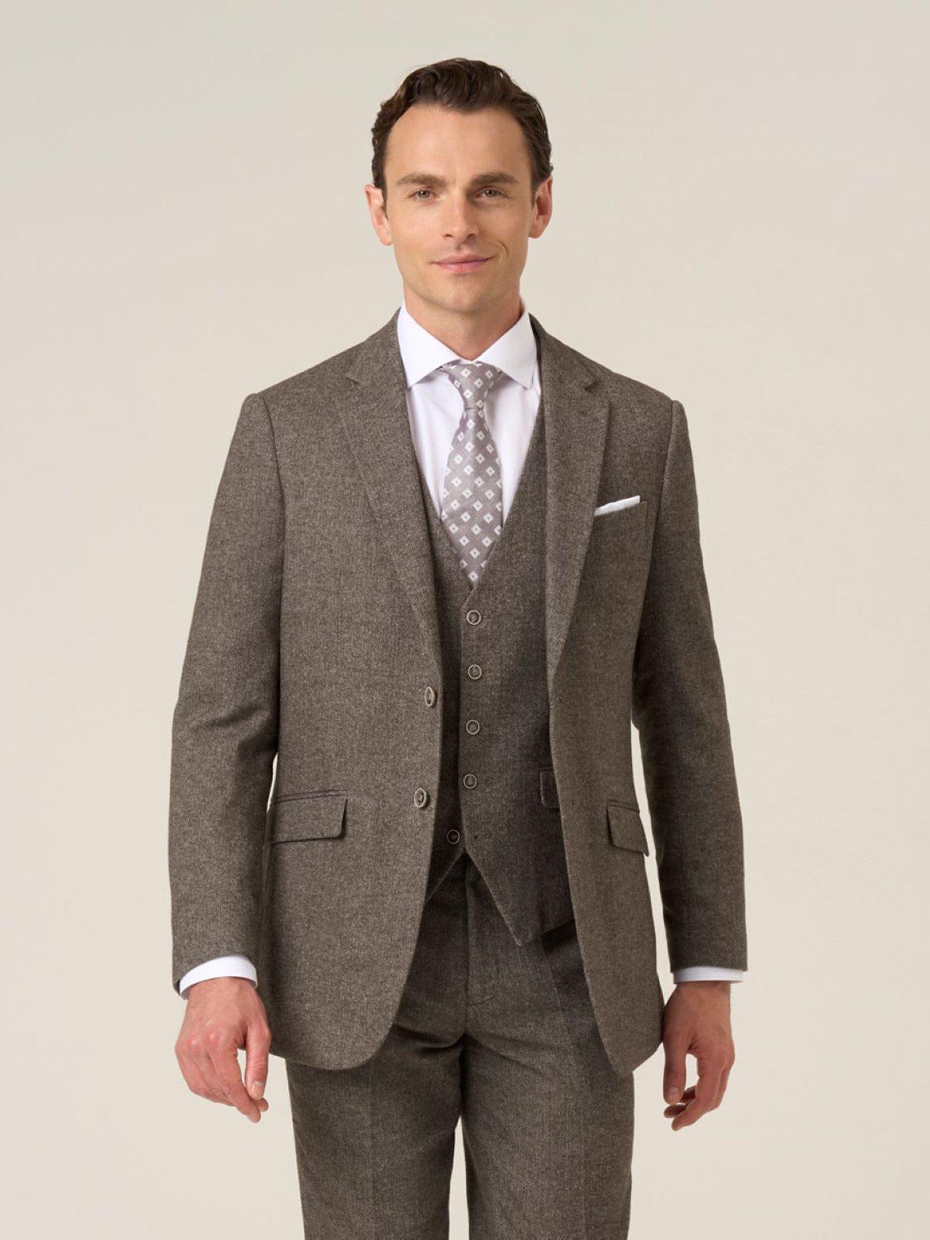 Skopes Tailored Fit Jude Fawn Herringbone Suit Jacket