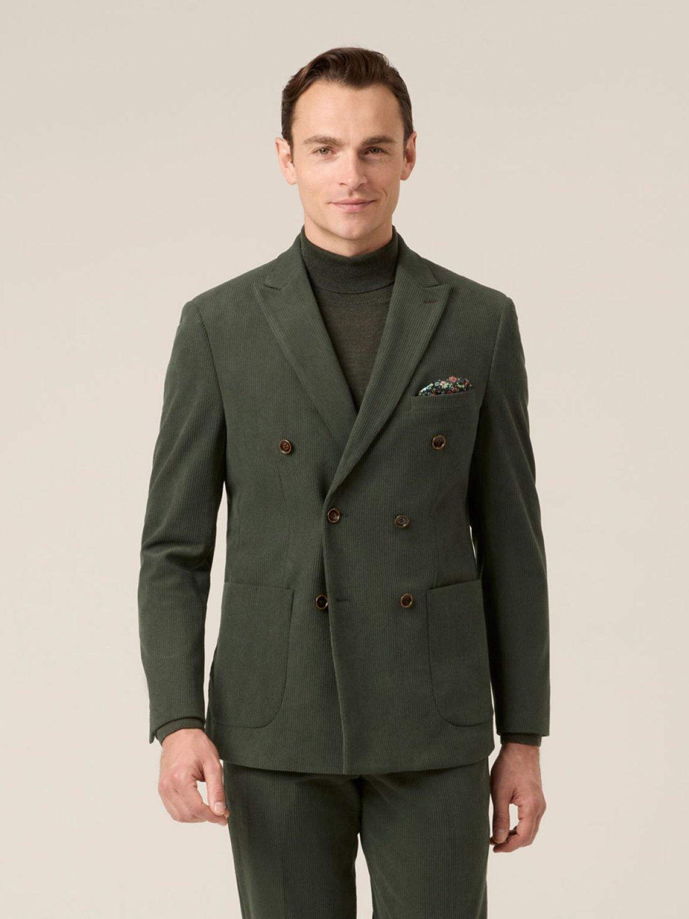 Skopes Double Breasted Dorsey Corduroy Suit Jacket - Dark Green