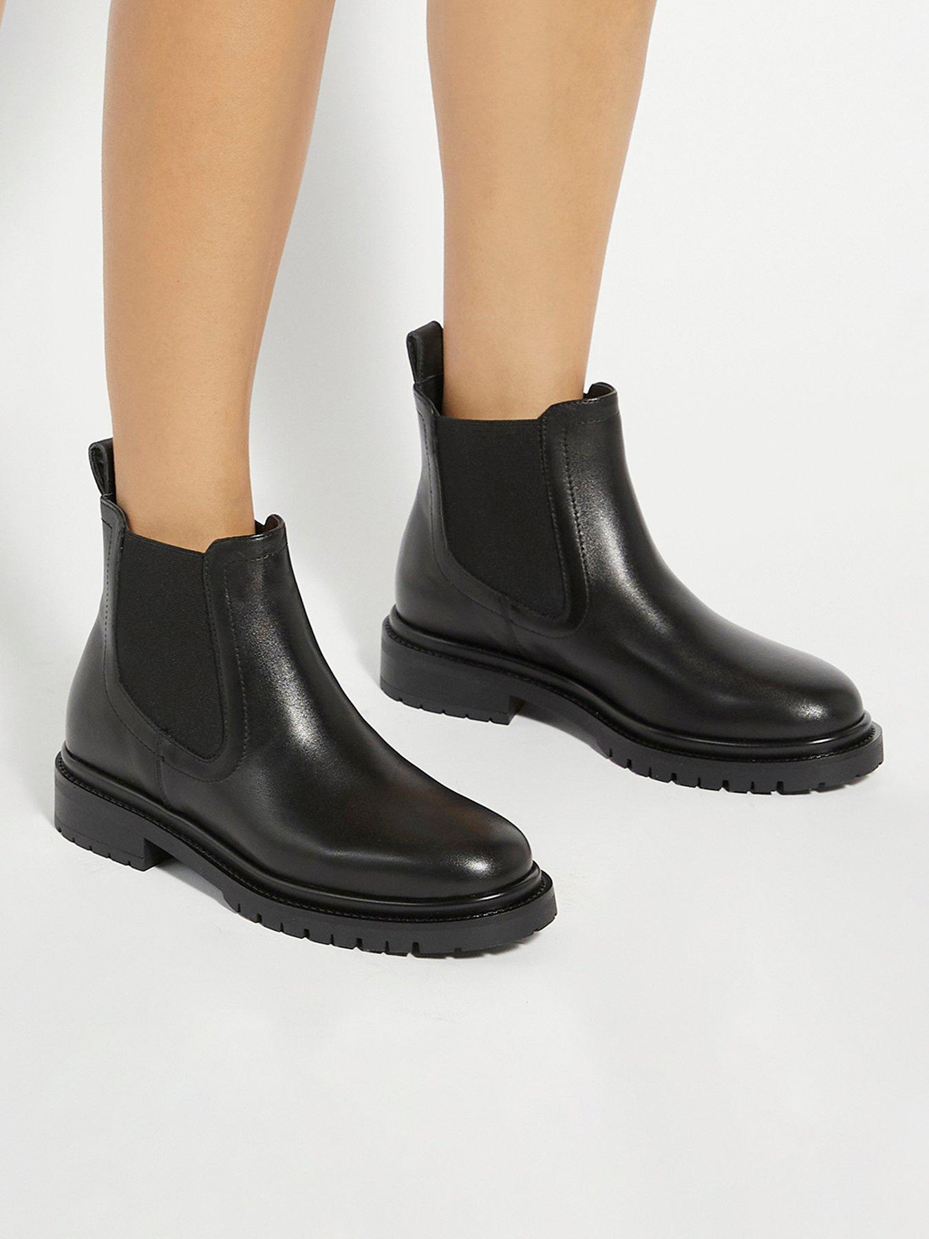 Dune London Perceive Leather Cleated Casual Chelsea Boots - Black