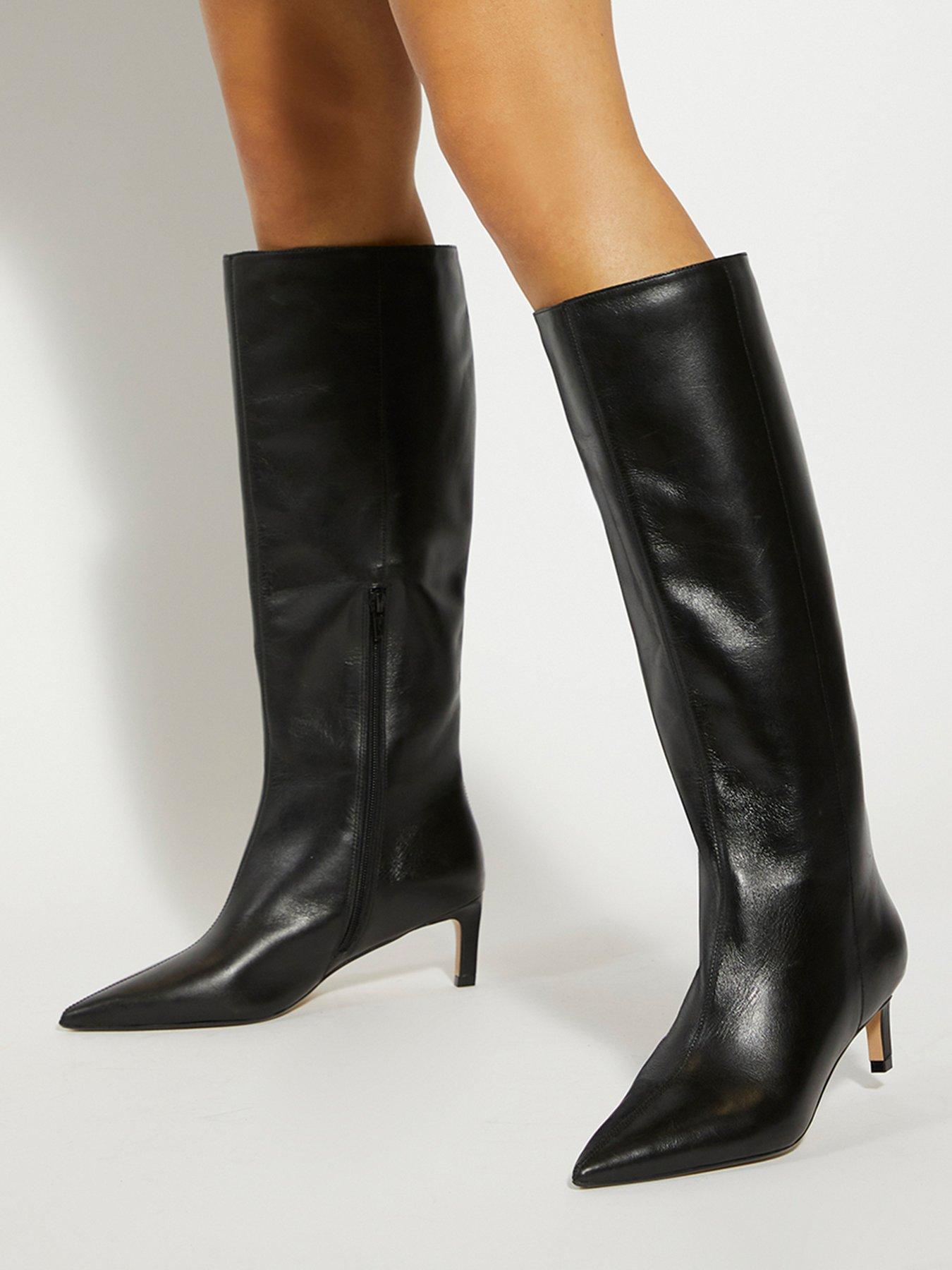 Dune London Wide Fit Smoothly Leather Knee High Boots Black Very