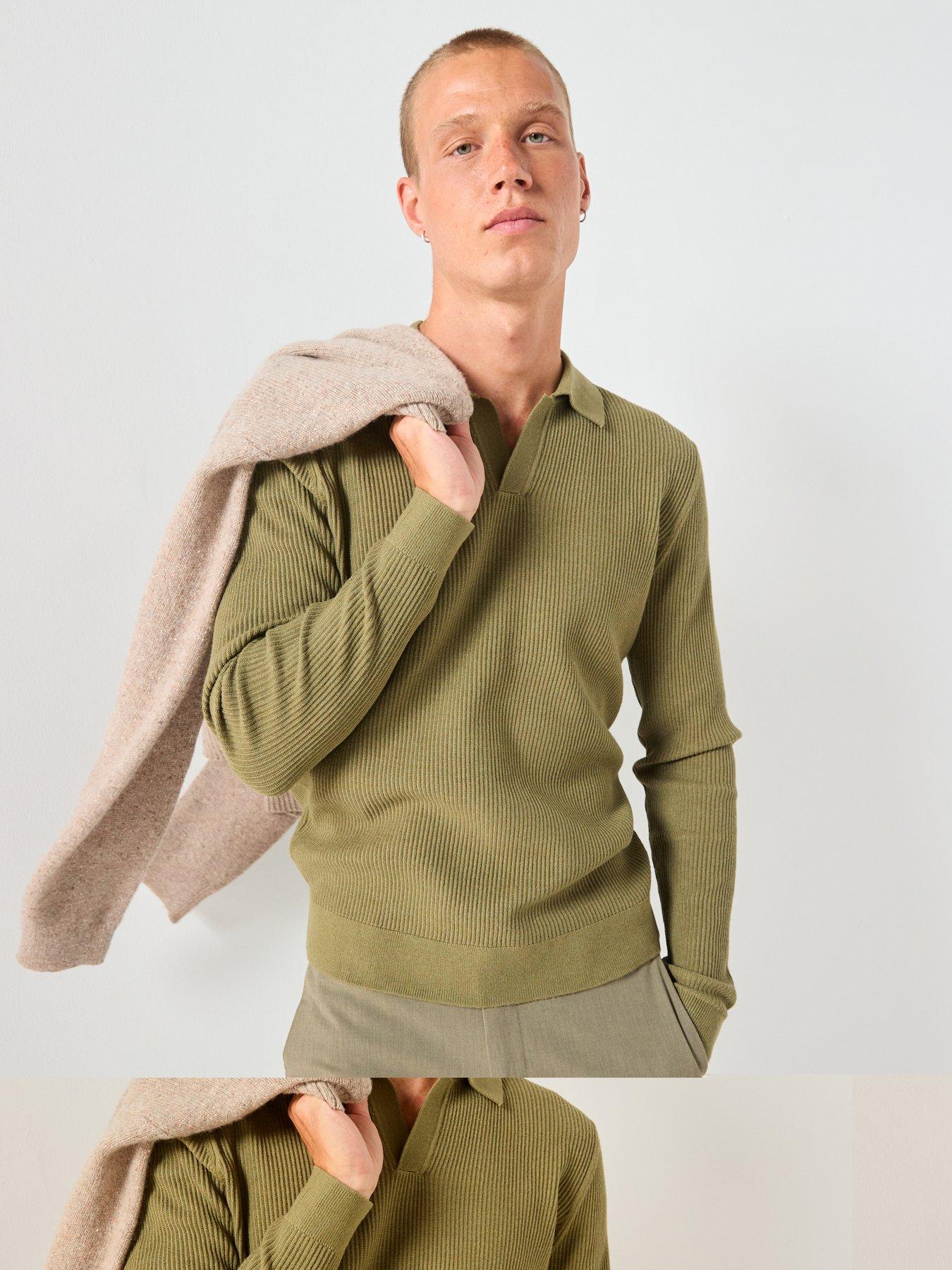Mango Antiguas Split Collar Ribbed Knitted Jumper - Khaki