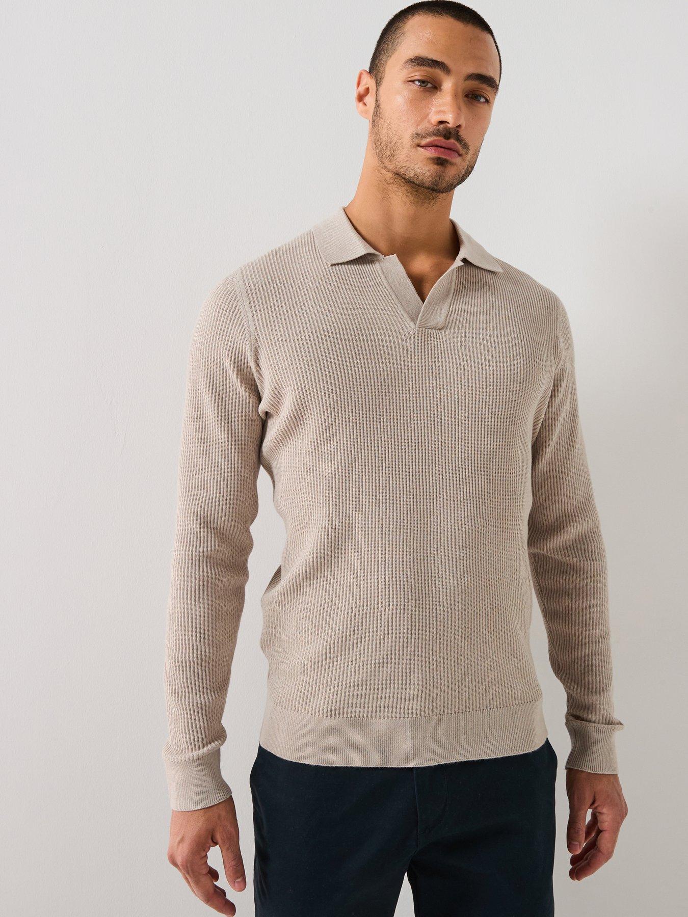 Mango Antiguas Split Collar Ribbed Knitted Jumper - Light Beige