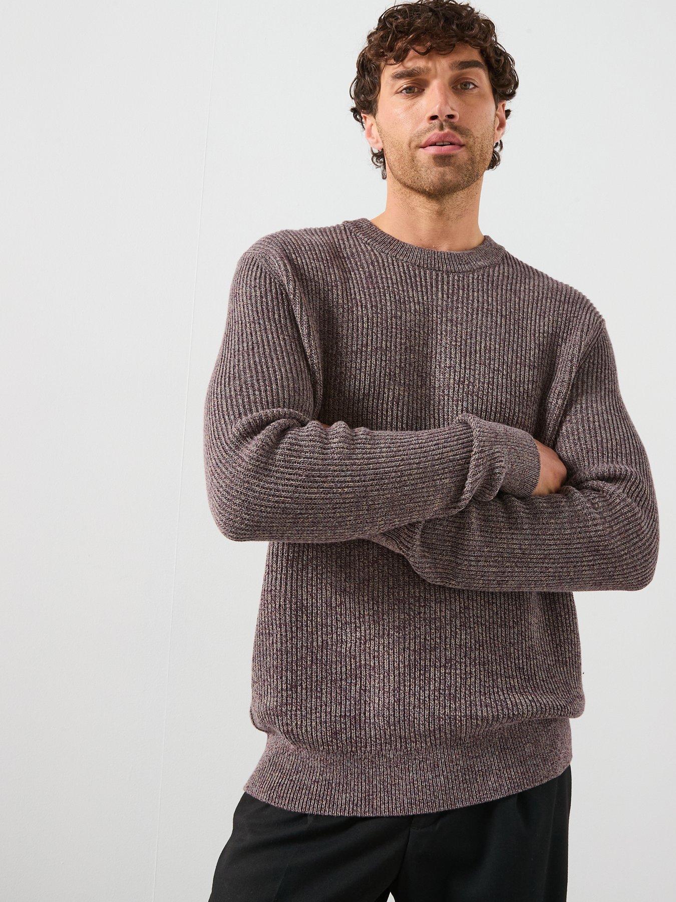 Mango Azores Salt  &  Pepper Crew Knitted Jumper - Dark Red