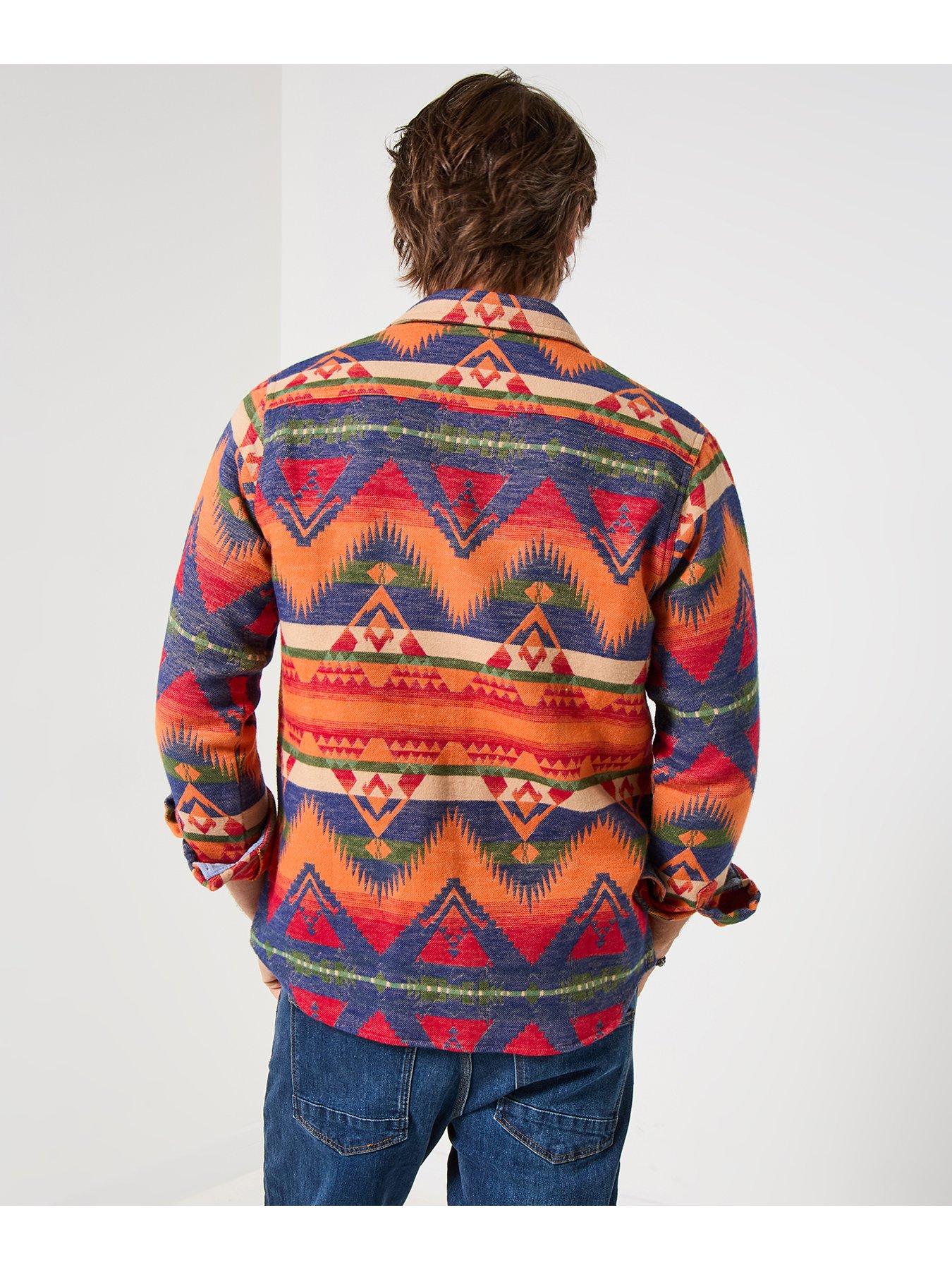 Joe Browns Henley Maniche Lunghe Uomo: Stampa Azteca, Bottoni Tartarugati, Tasca