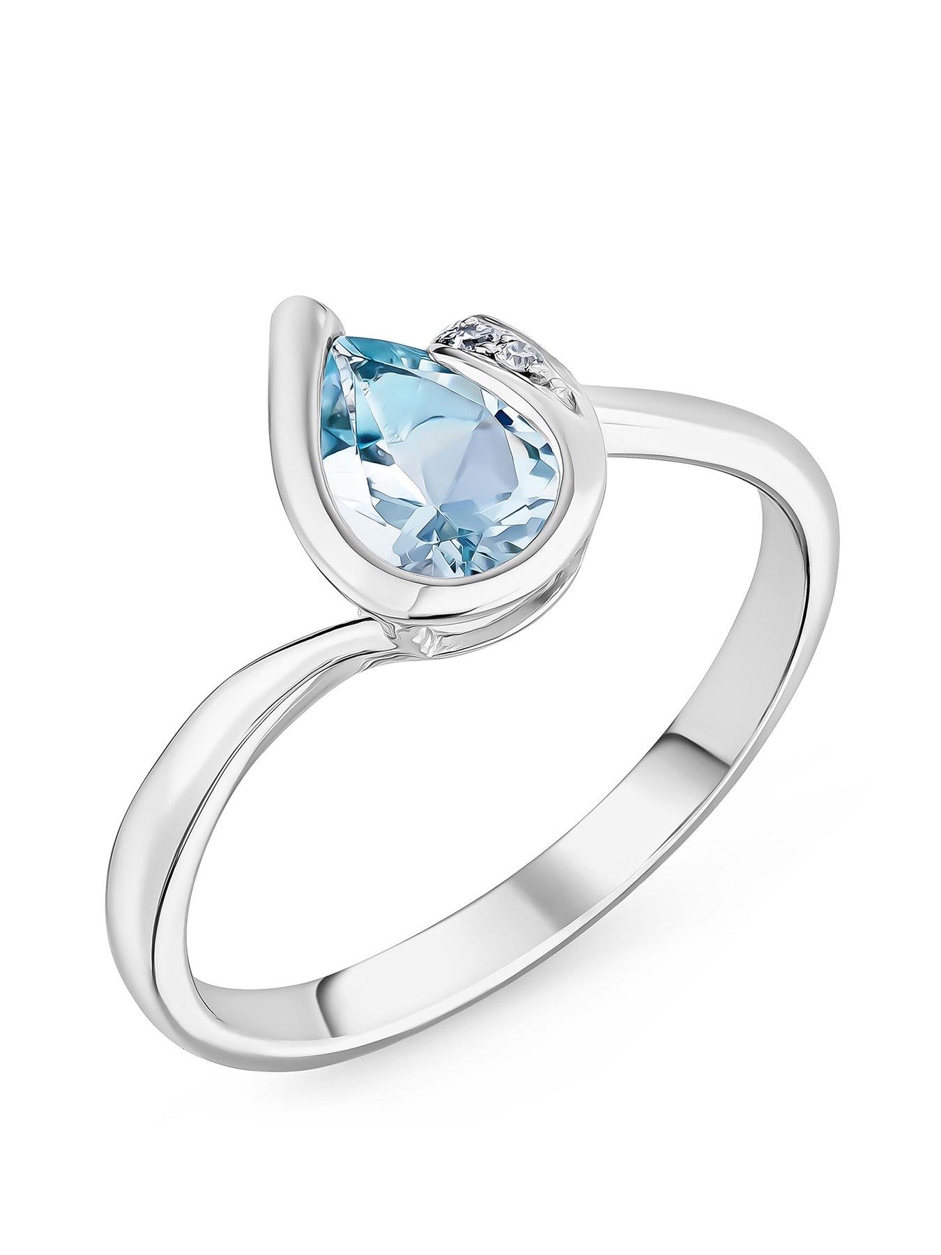 Beaverbrooks 9Ct White Gold Diamond Aquamarine Ring