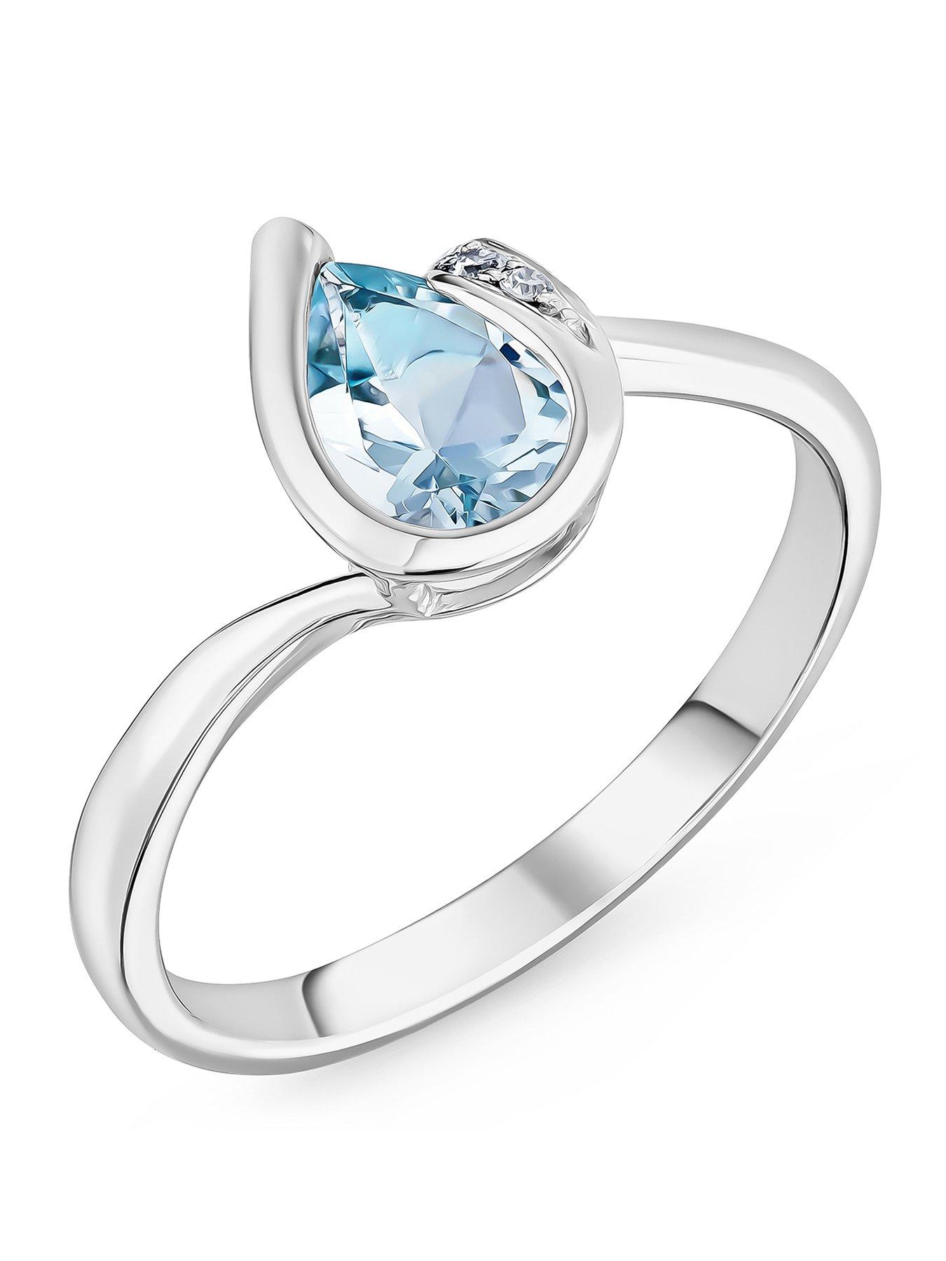 Beaverbrooks 9Ct White Gold Diamond Aquamarine Ring