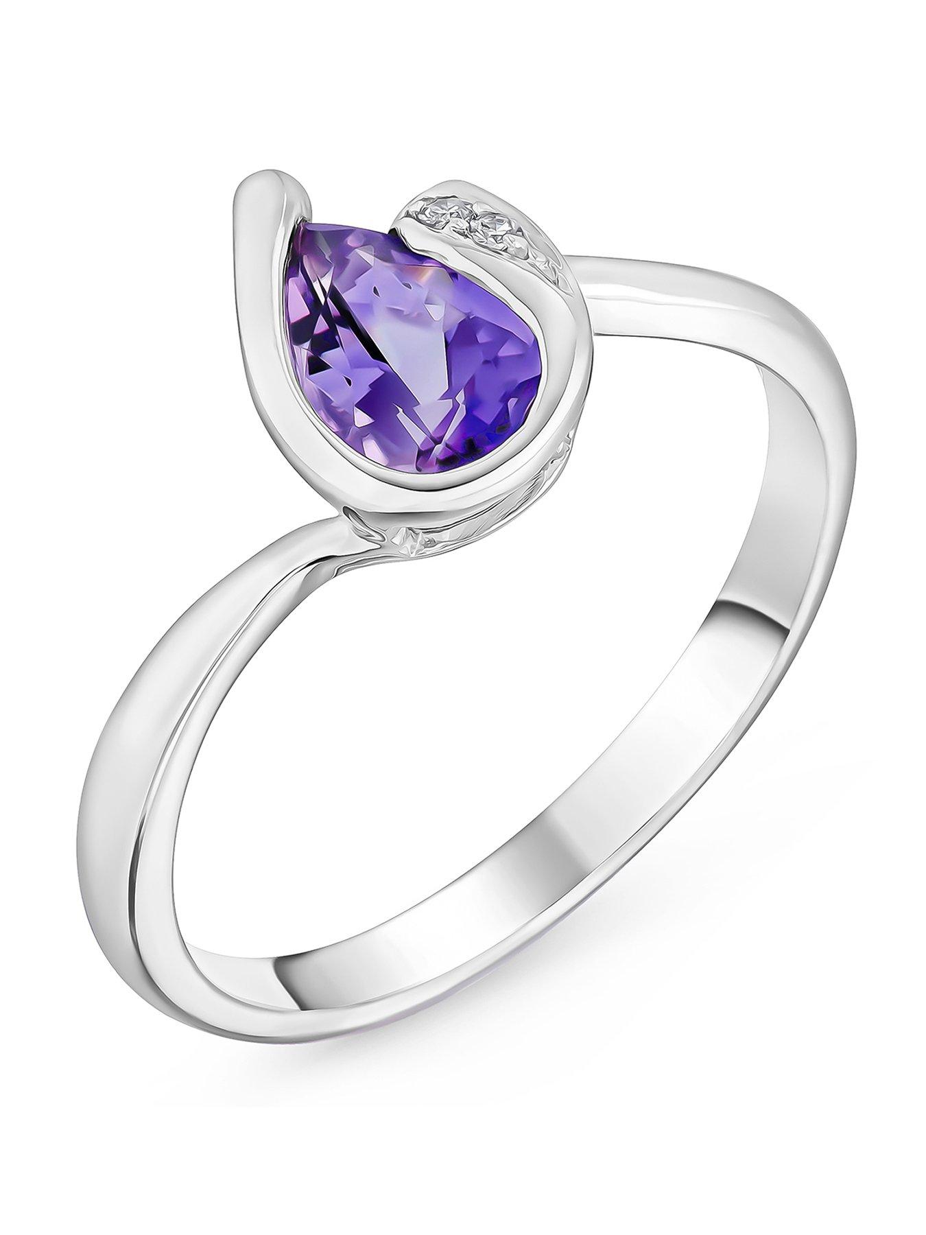 Beaverbrooks 9Ct White Gold Diamond Amethyst Ring - Multi