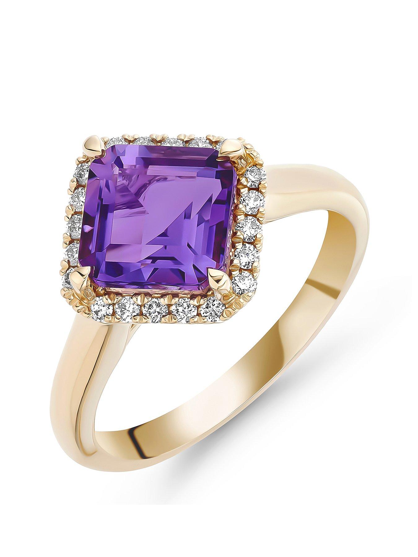 Beaverbrooks 9Ct Gold Diamond Amethyst Ring