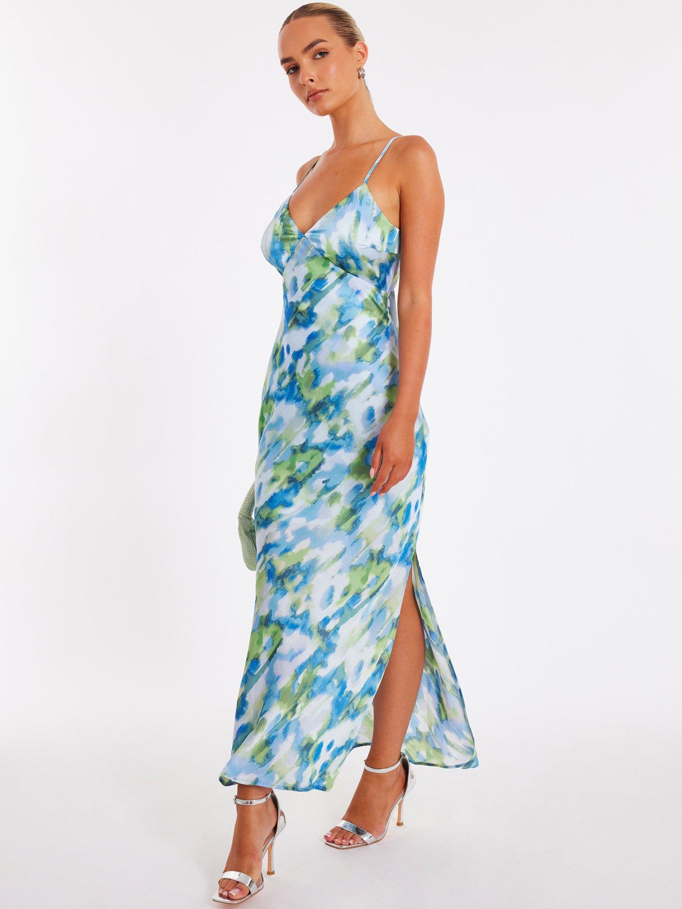 Quiz Blue Satin Marble Midaxi Dress Very