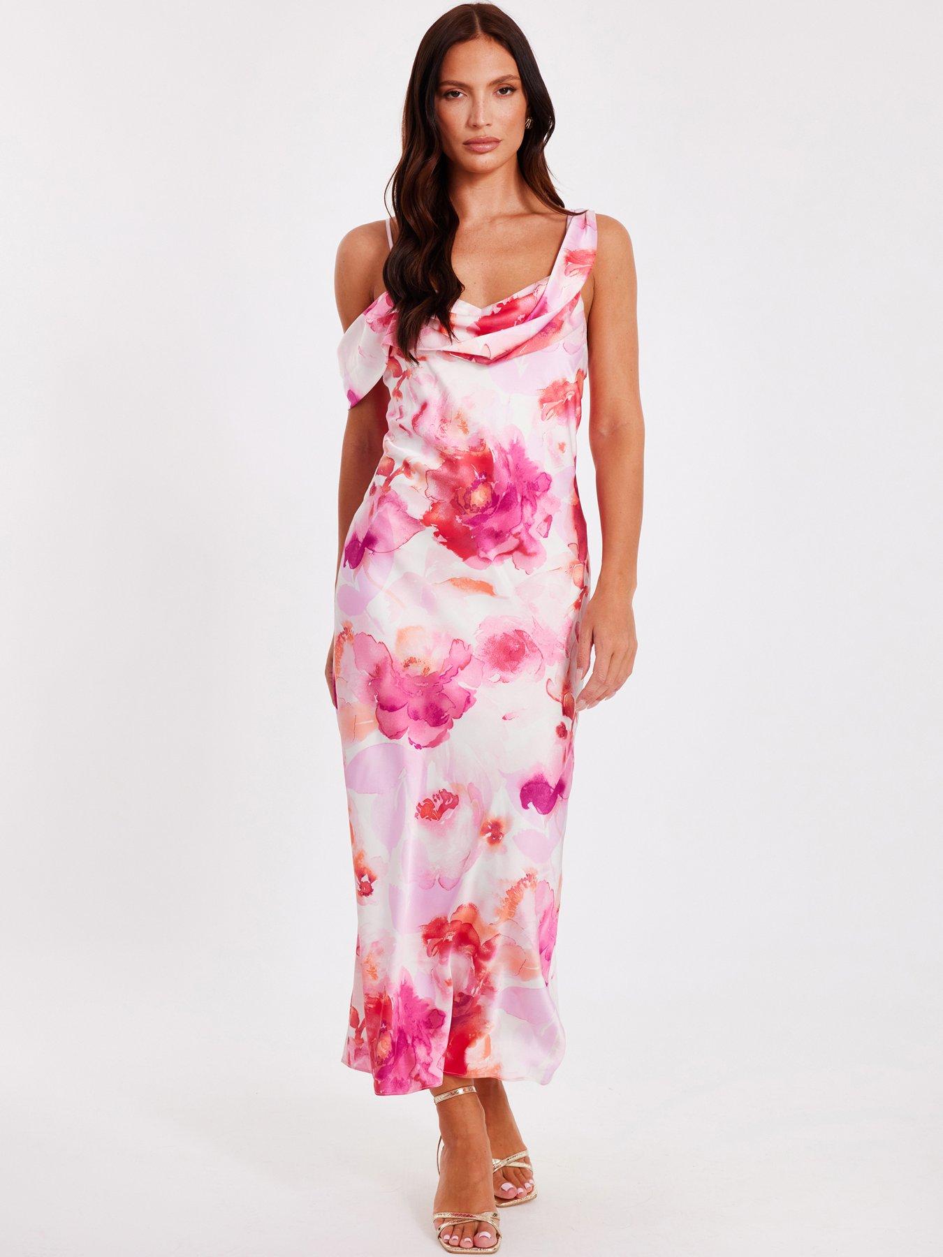 undefined Blush Satin Tropical Print Midaxi Dres