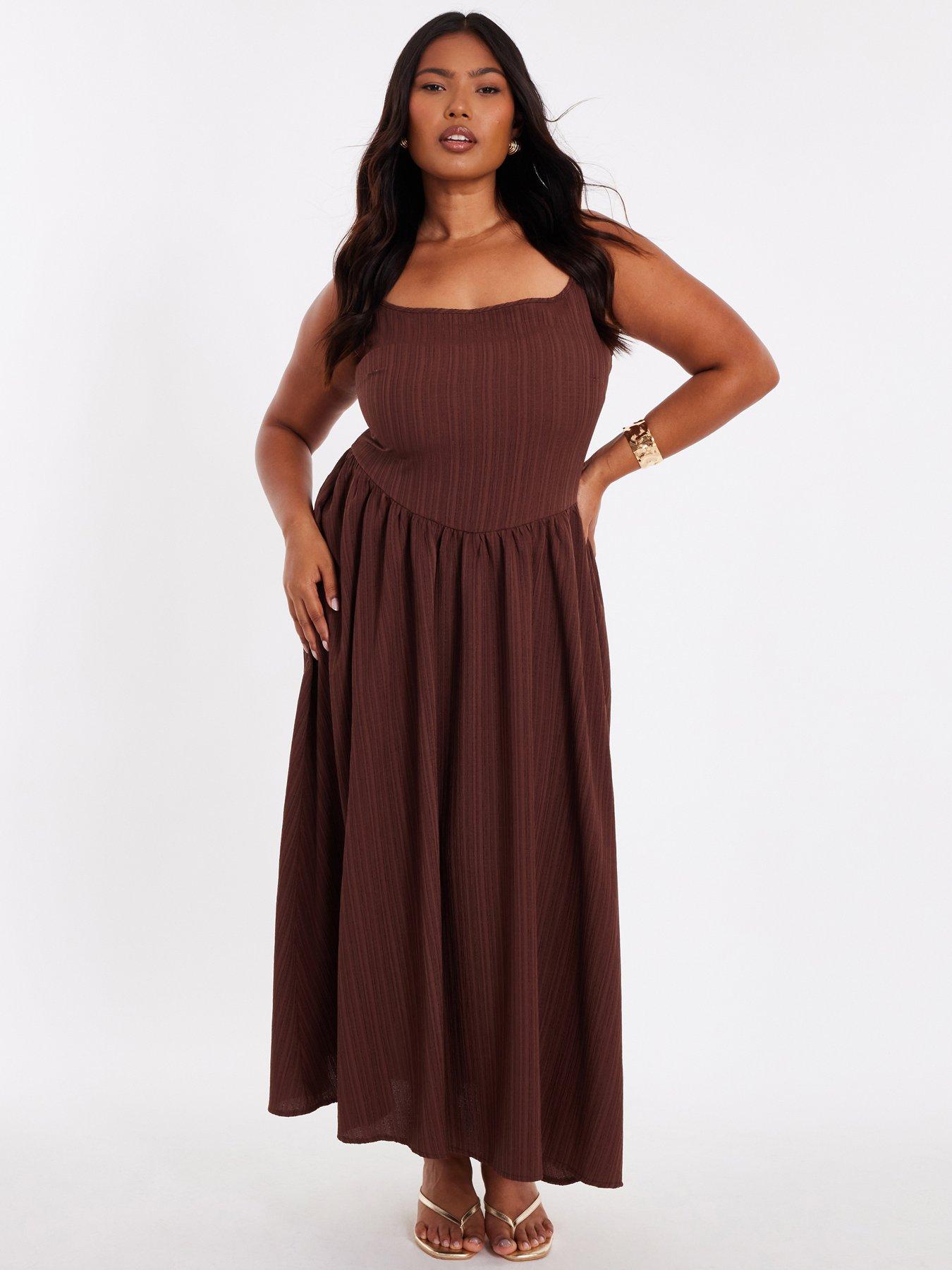 undefined Curve Brown Drop Waist Midaxi Dress