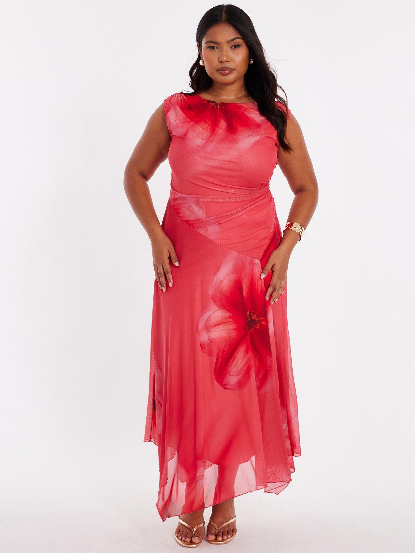 undefined Curve Coral Mesh Midaxi Dress
