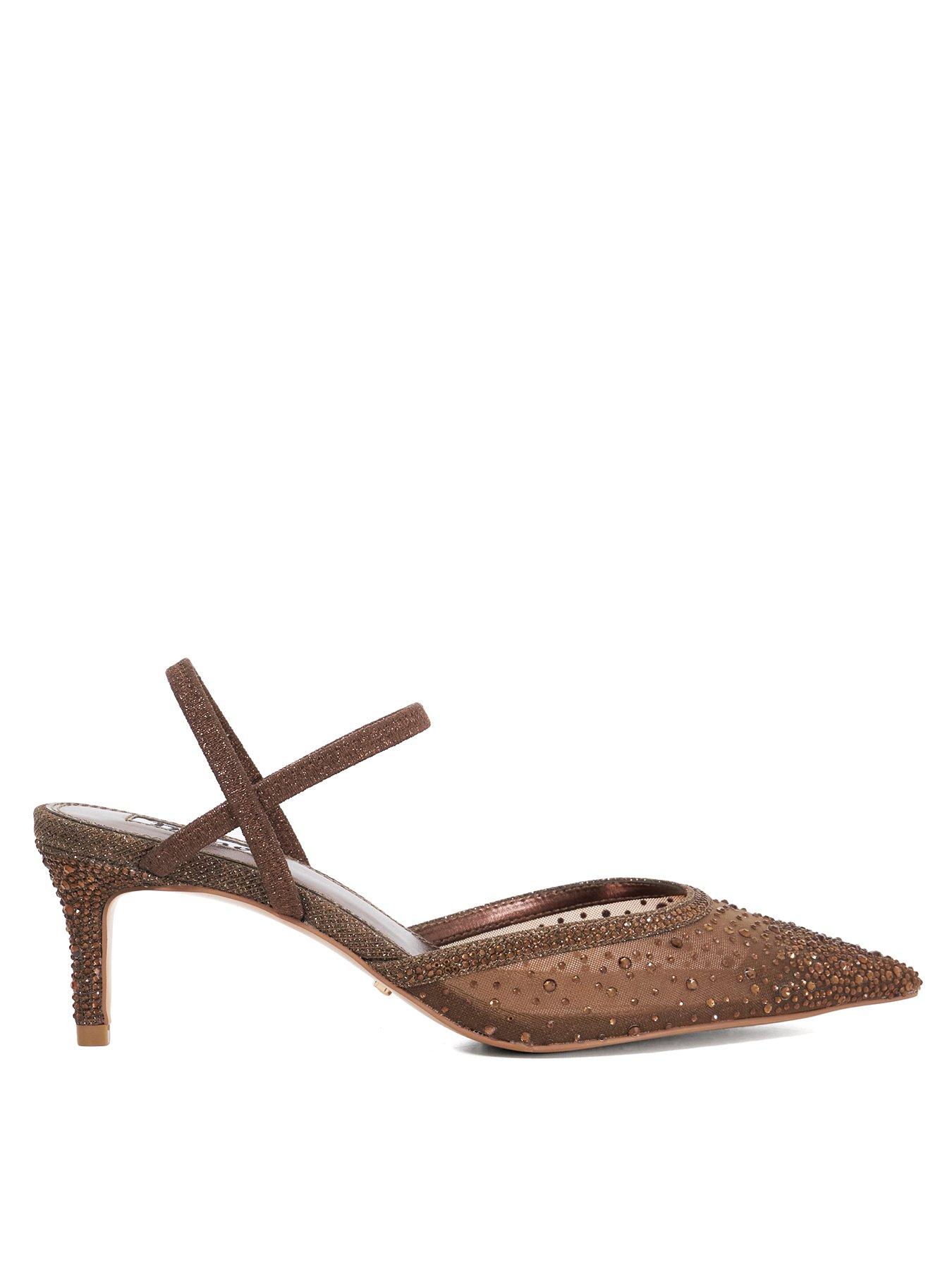 Dune London Wide Fit Charismatic Mesh Diamante Slingback Shoes - Brown