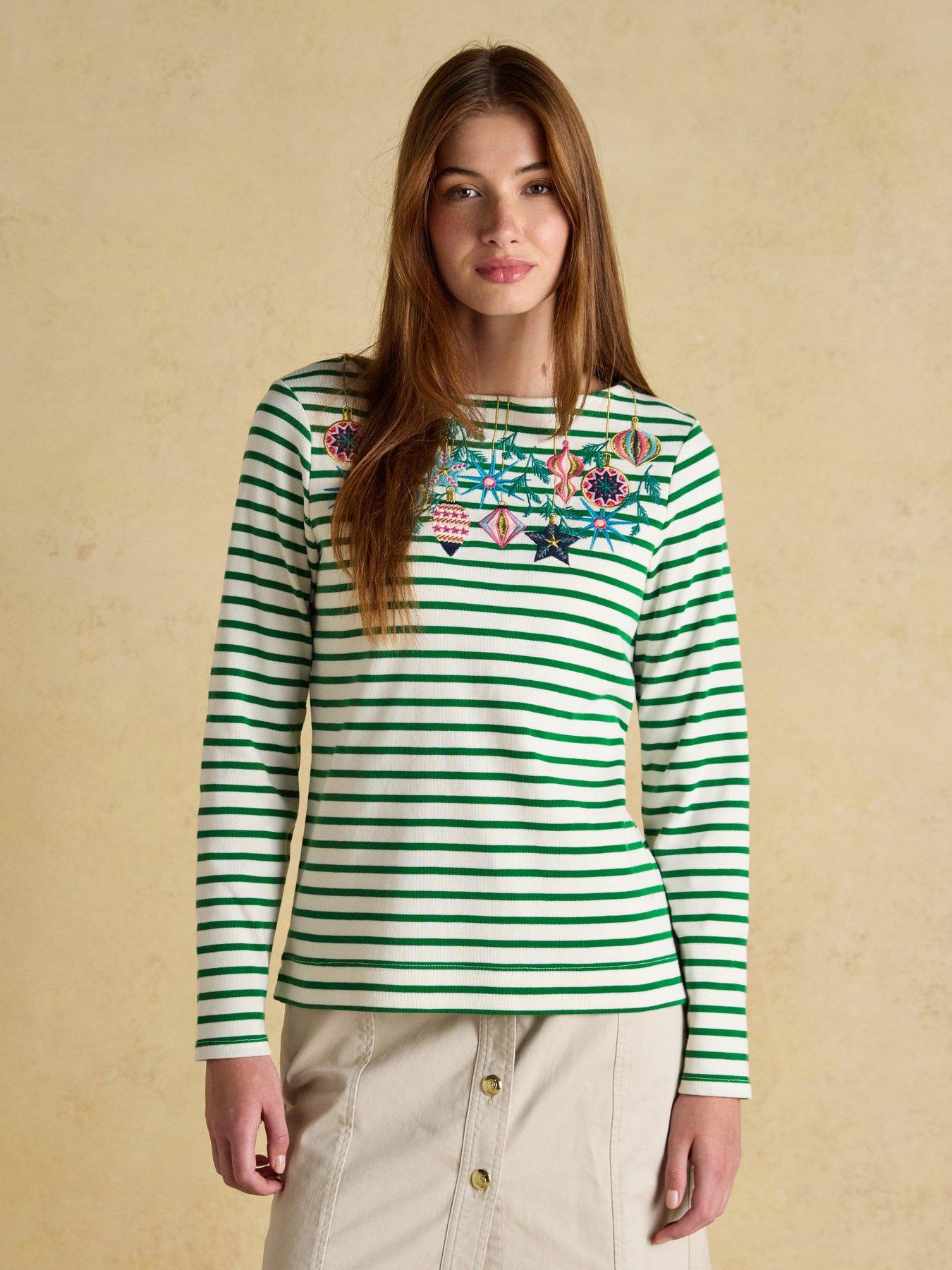 Joules Boat Neck Breton Christmas Top - Green