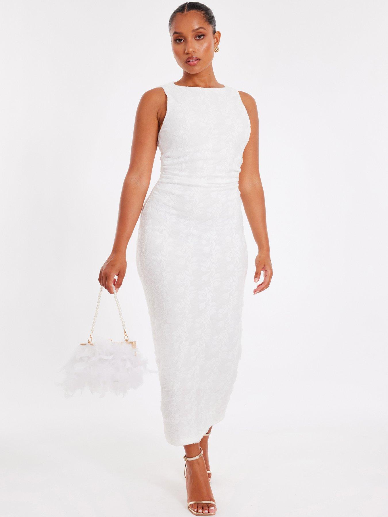 undefined Petite White Jacquard Midaxi Dress