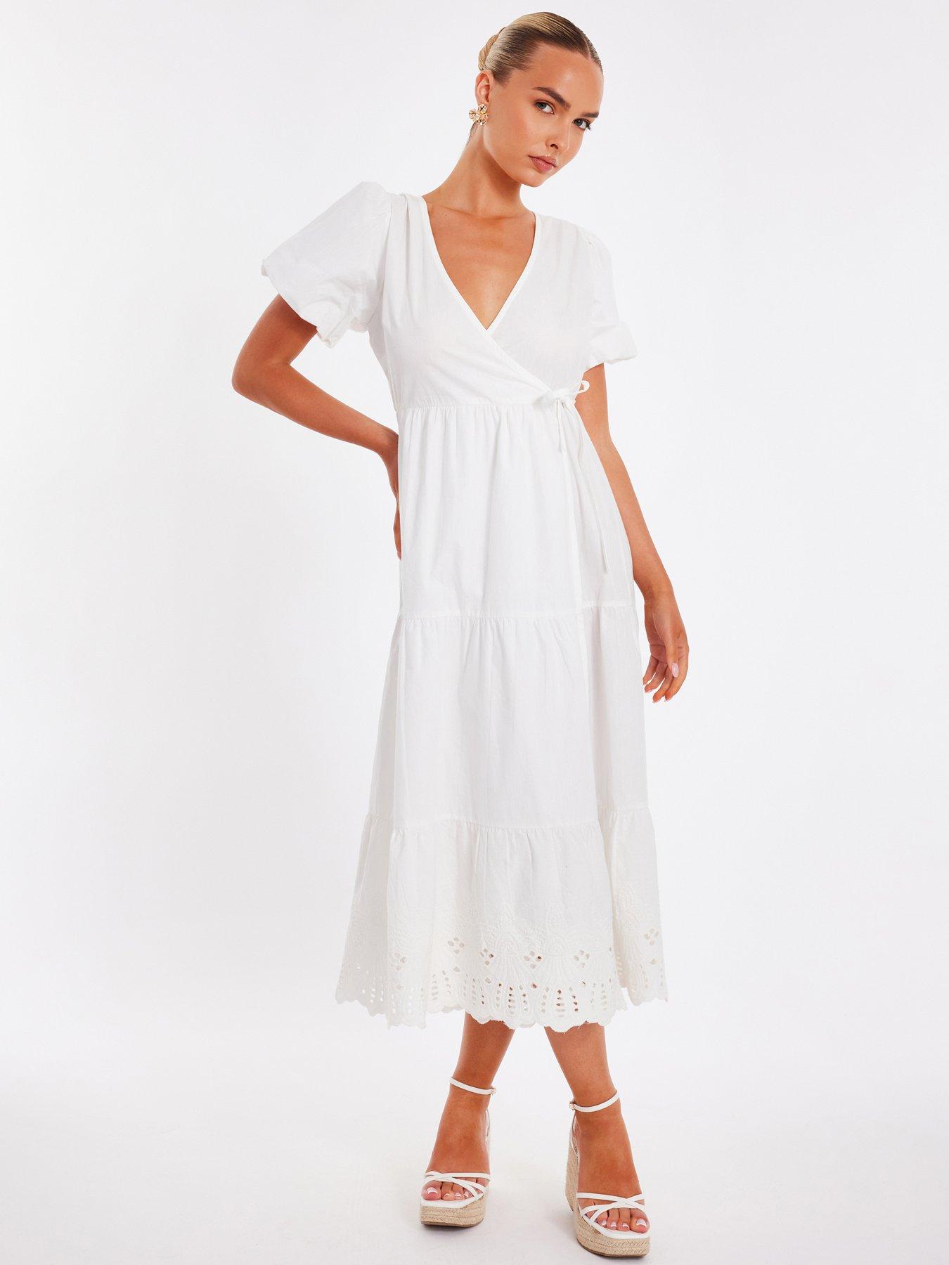 undefined White Embroidered Midaxi Dress