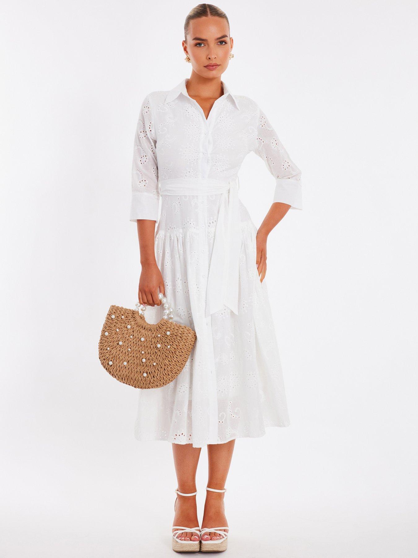 undefined White Embroidered Midaxi Shirt Dress