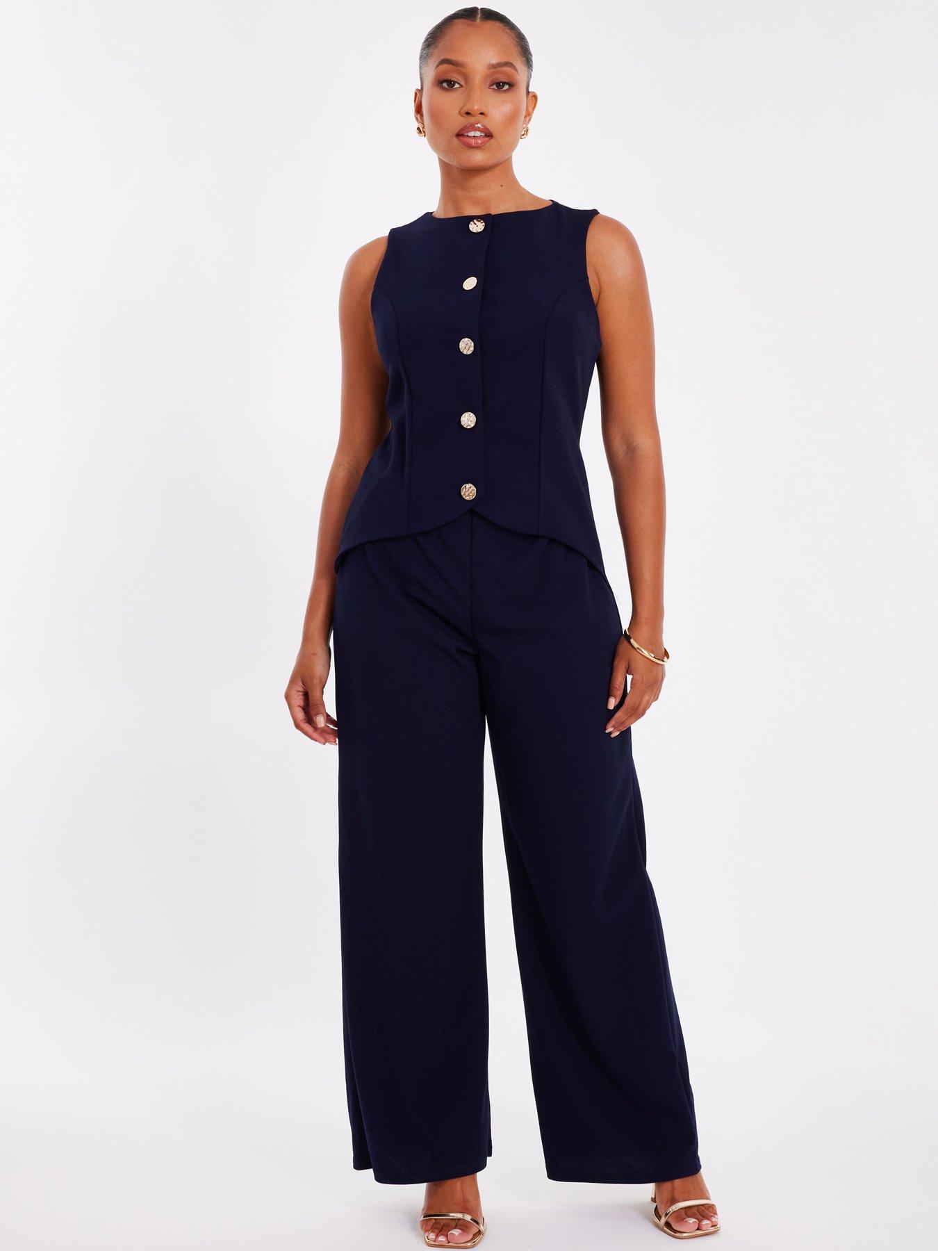undefined Petite Navy Waistcoat Jumpsuit