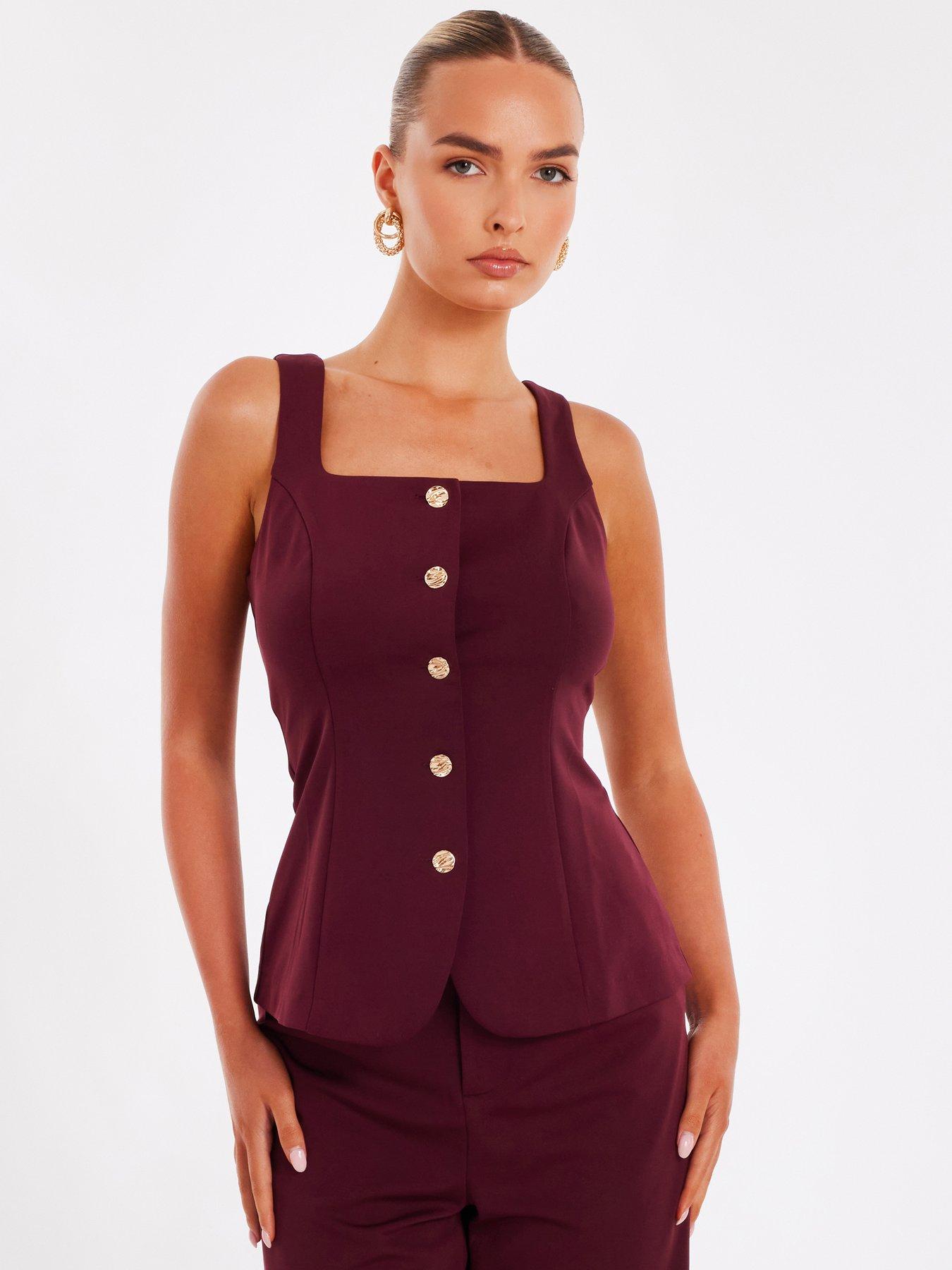 undefined Dark Red Button Front Waistcoat