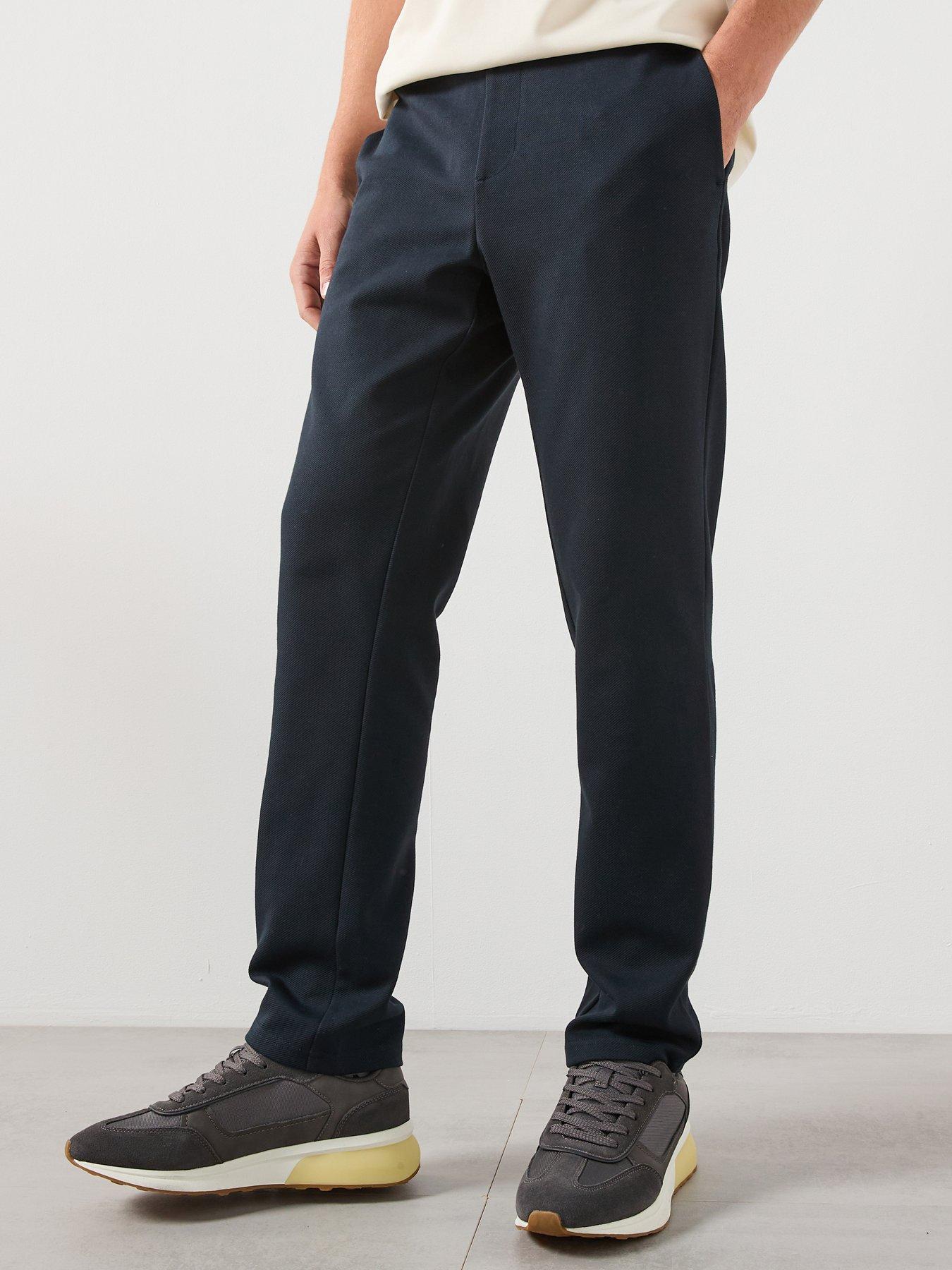Image 1 of 5 of Mango Jens Fine Rib Performance Open Hem Joggers - Navy