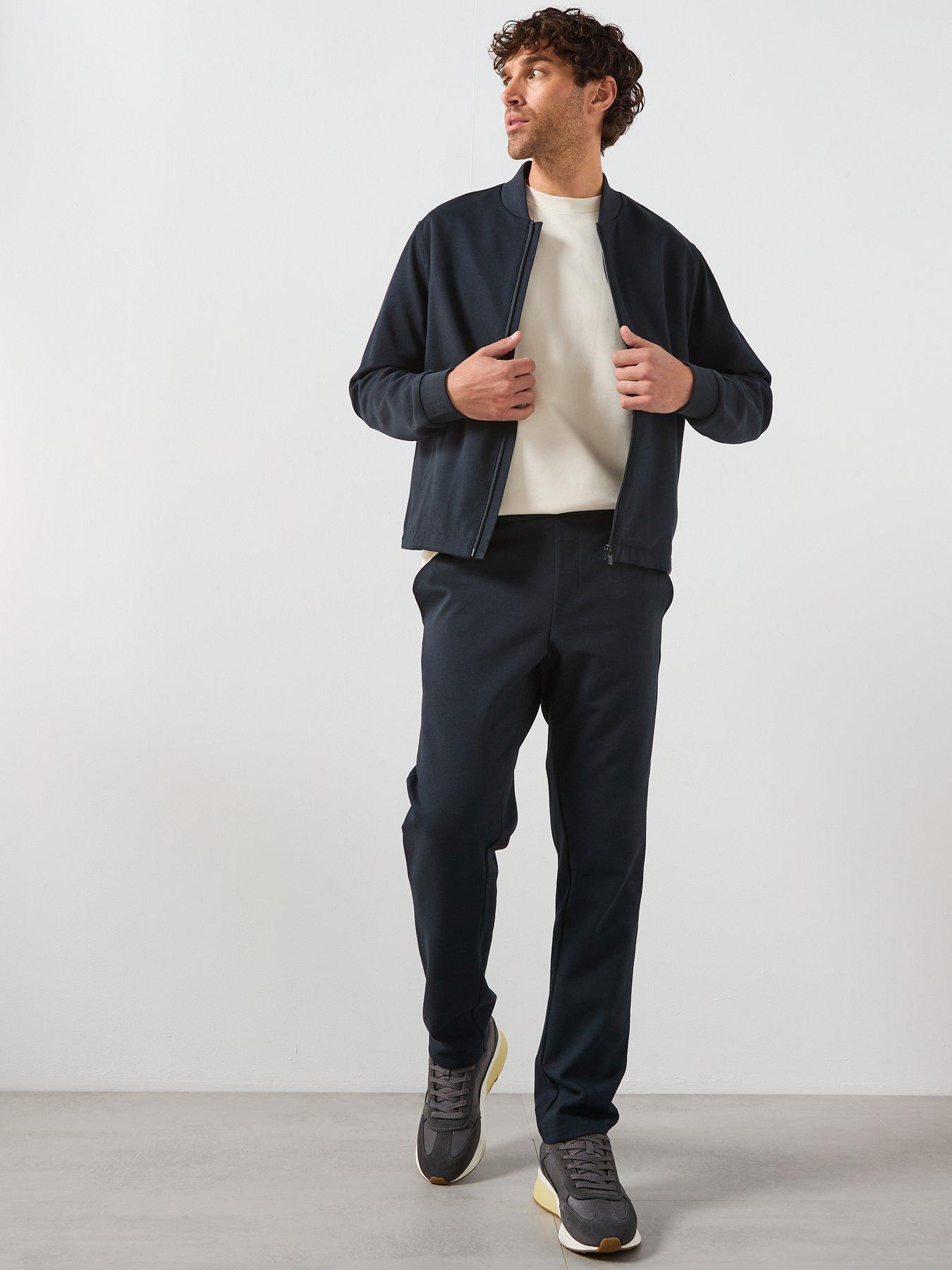 Image 3 of 5 of Mango Jens Fine Rib Performance Open Hem Joggers - Navy