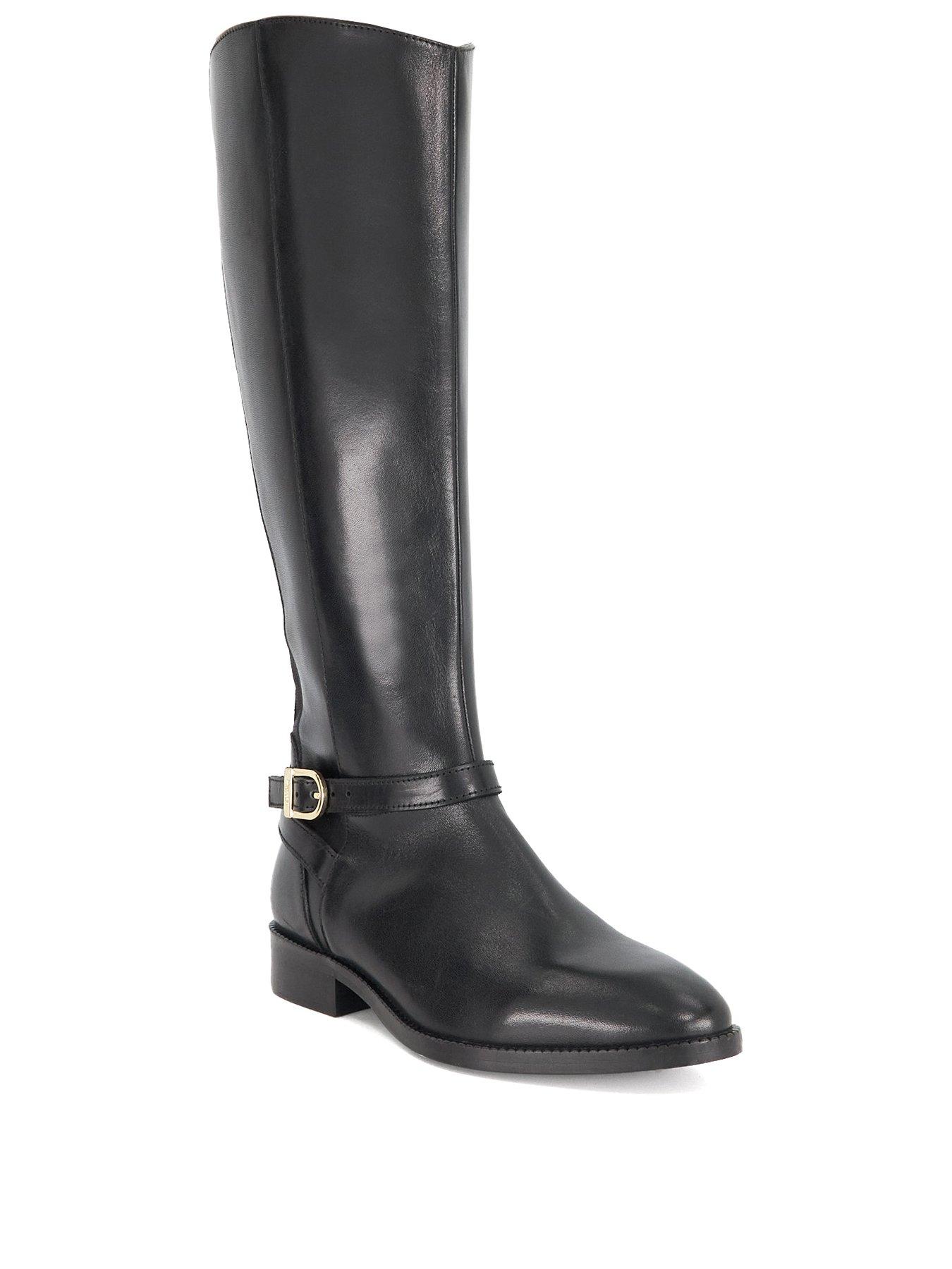 Image 2 of 6 of Dune London Wide Fit Talias Leather Knee High Riding Boots - Black