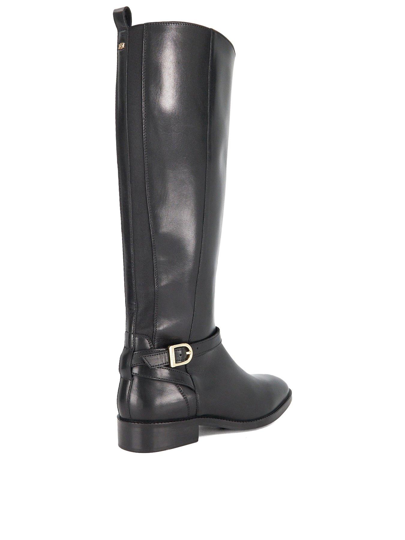 Image 3 of 6 of Dune London Wide Fit Talias Leather Knee High Riding Boots - Black