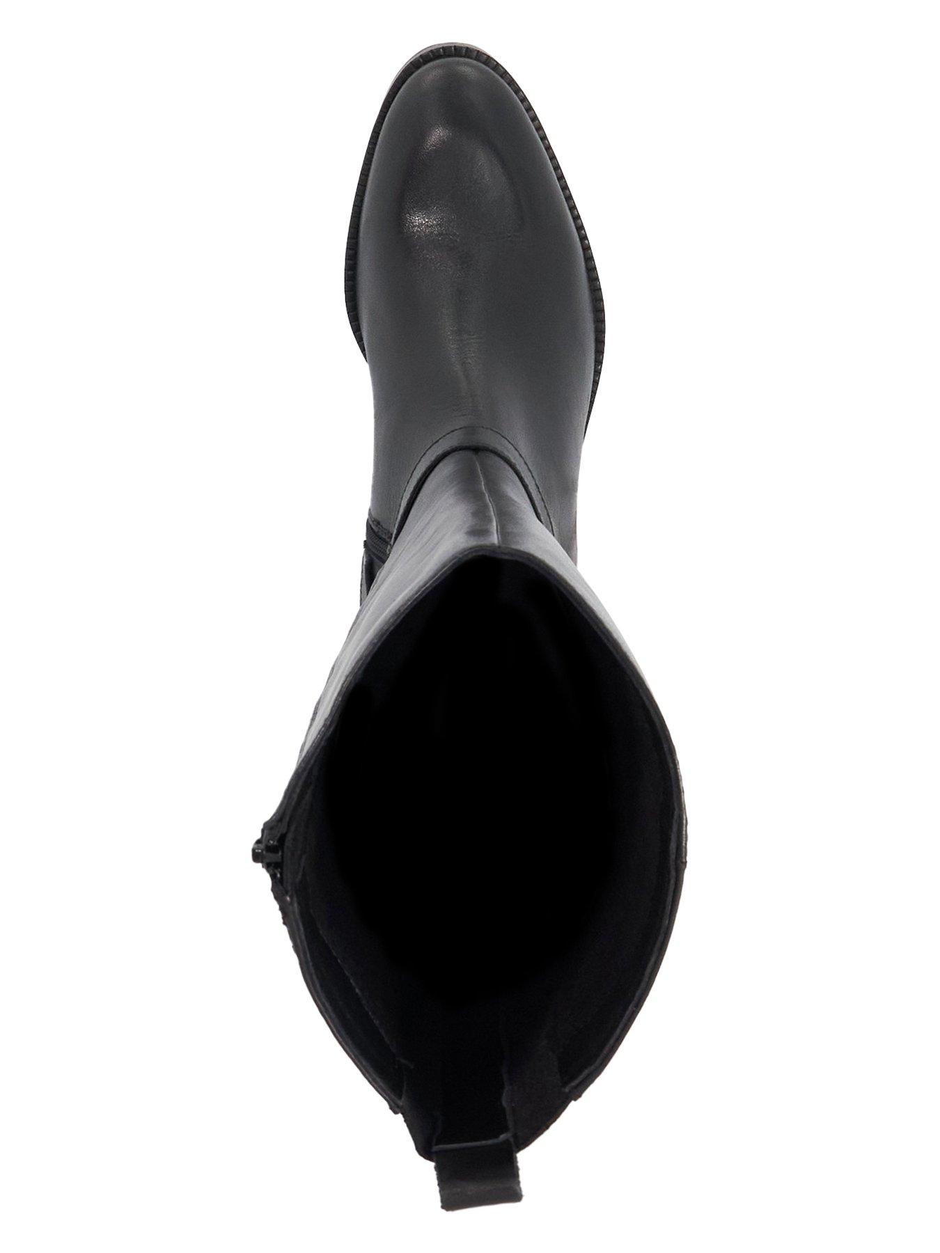 Image 4 of 6 of Dune London Wide Fit Talias Leather Knee High Riding Boots - Black