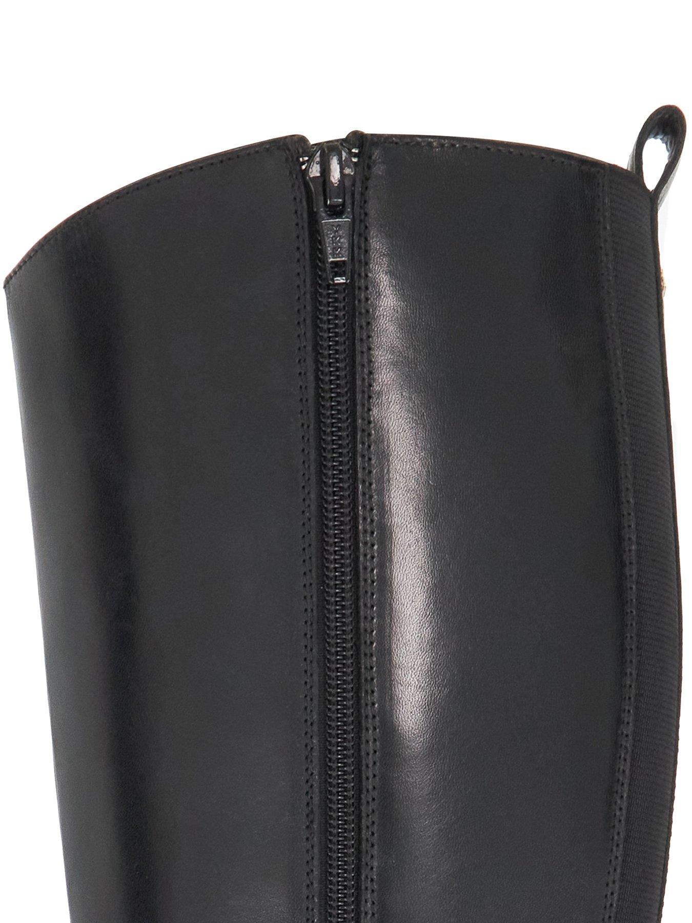 Image 5 of 6 of Dune London Wide Fit Talias Leather Knee High Riding Boots - Black