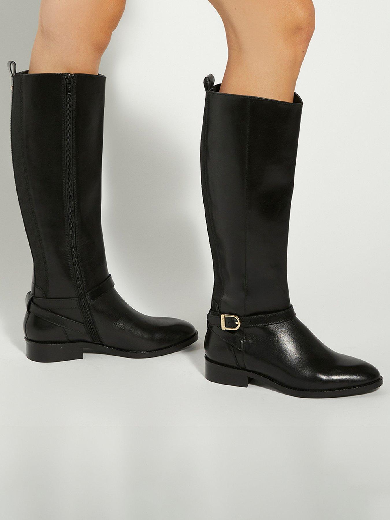 Image 6 of 6 of Dune London Wide Fit Talias Leather Knee High Riding Boots - Black