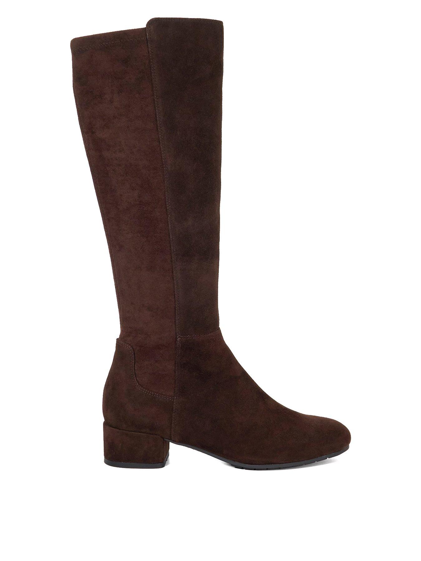 Dune London Wide Fit Tayla Suede Stretch Knee High Boots - Brown