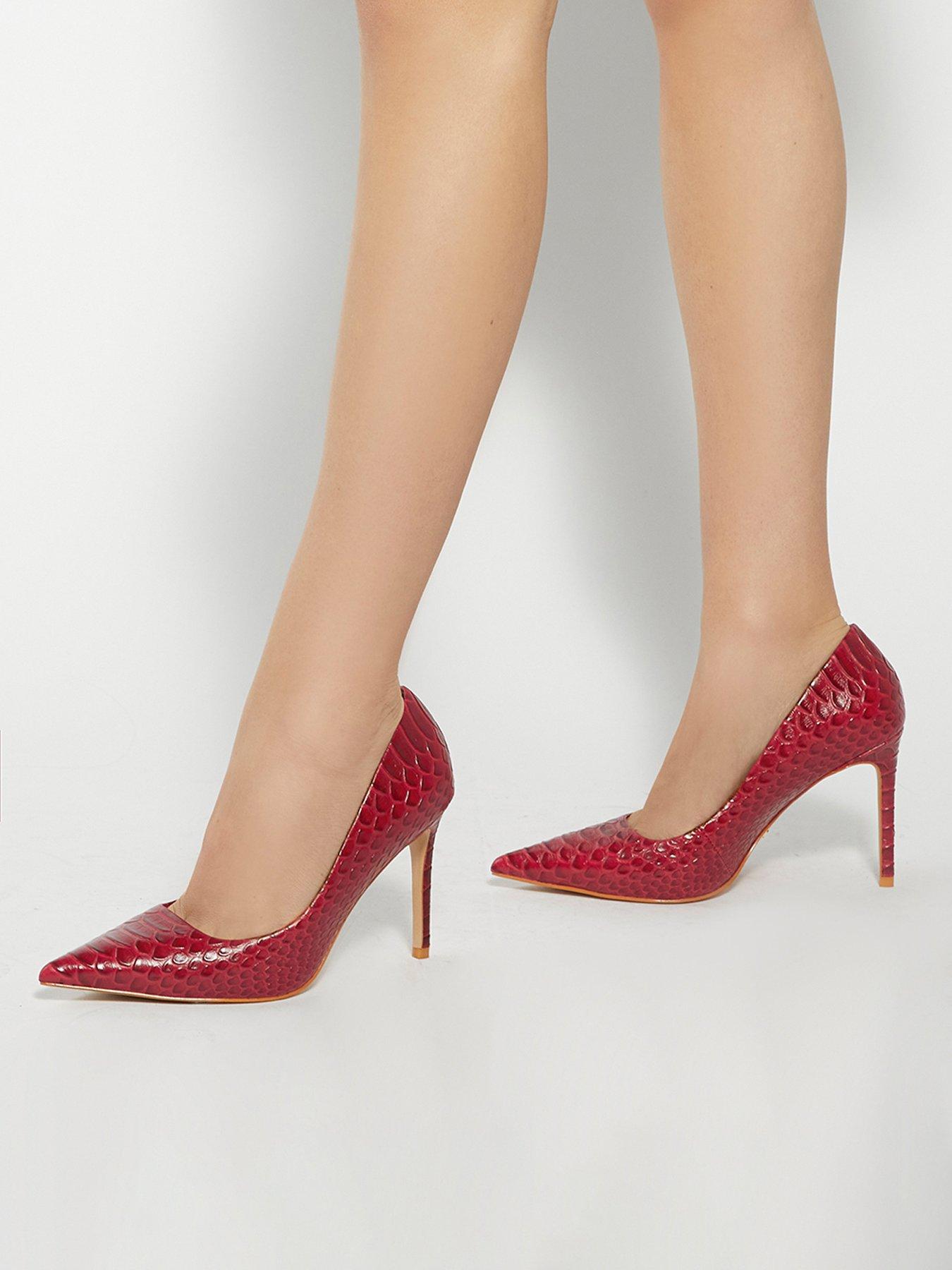 Dune London Assured Leather Croc Court Shoe - Red