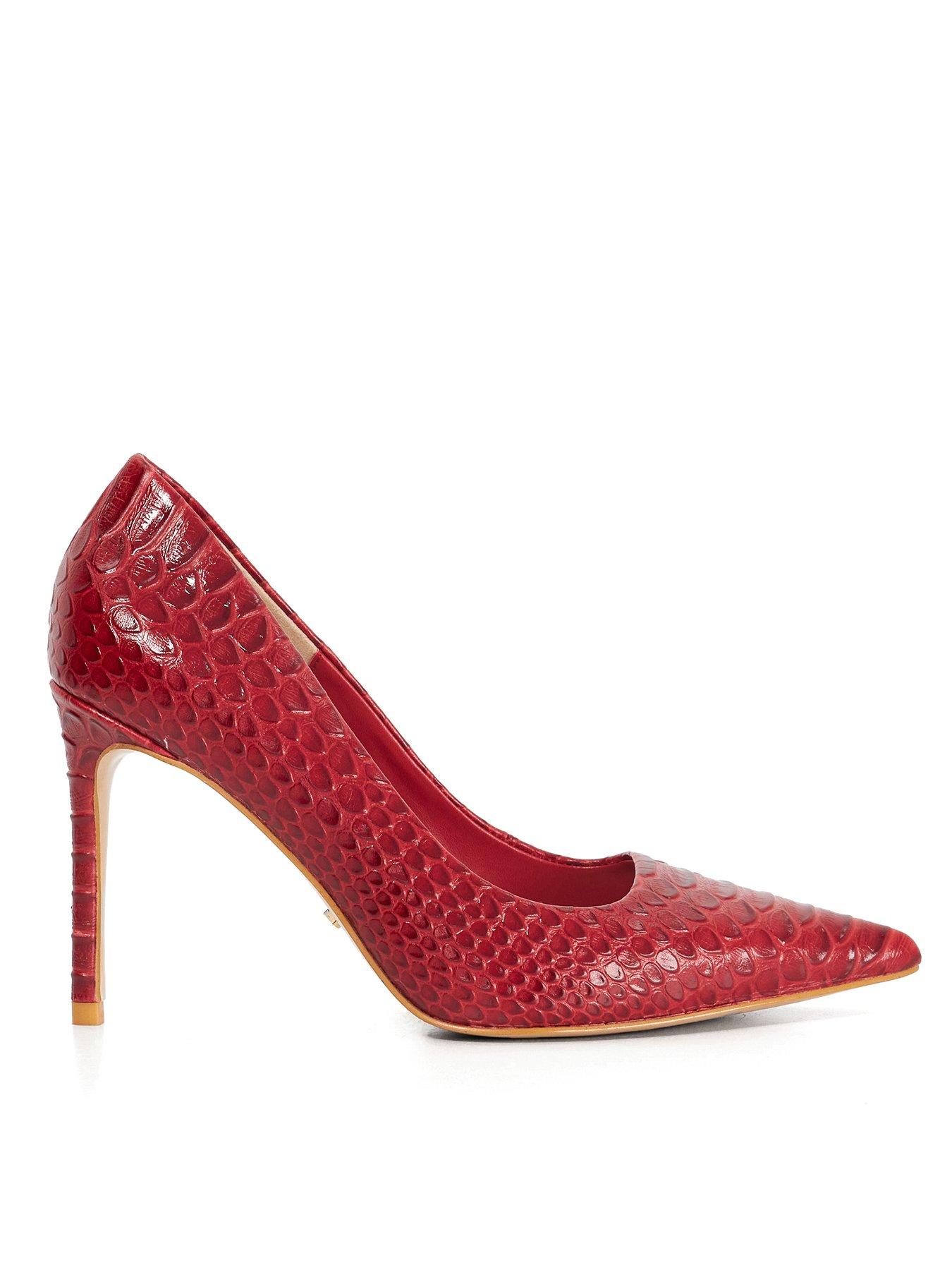 Dune London Assured Leather Croc Court Shoe - Red