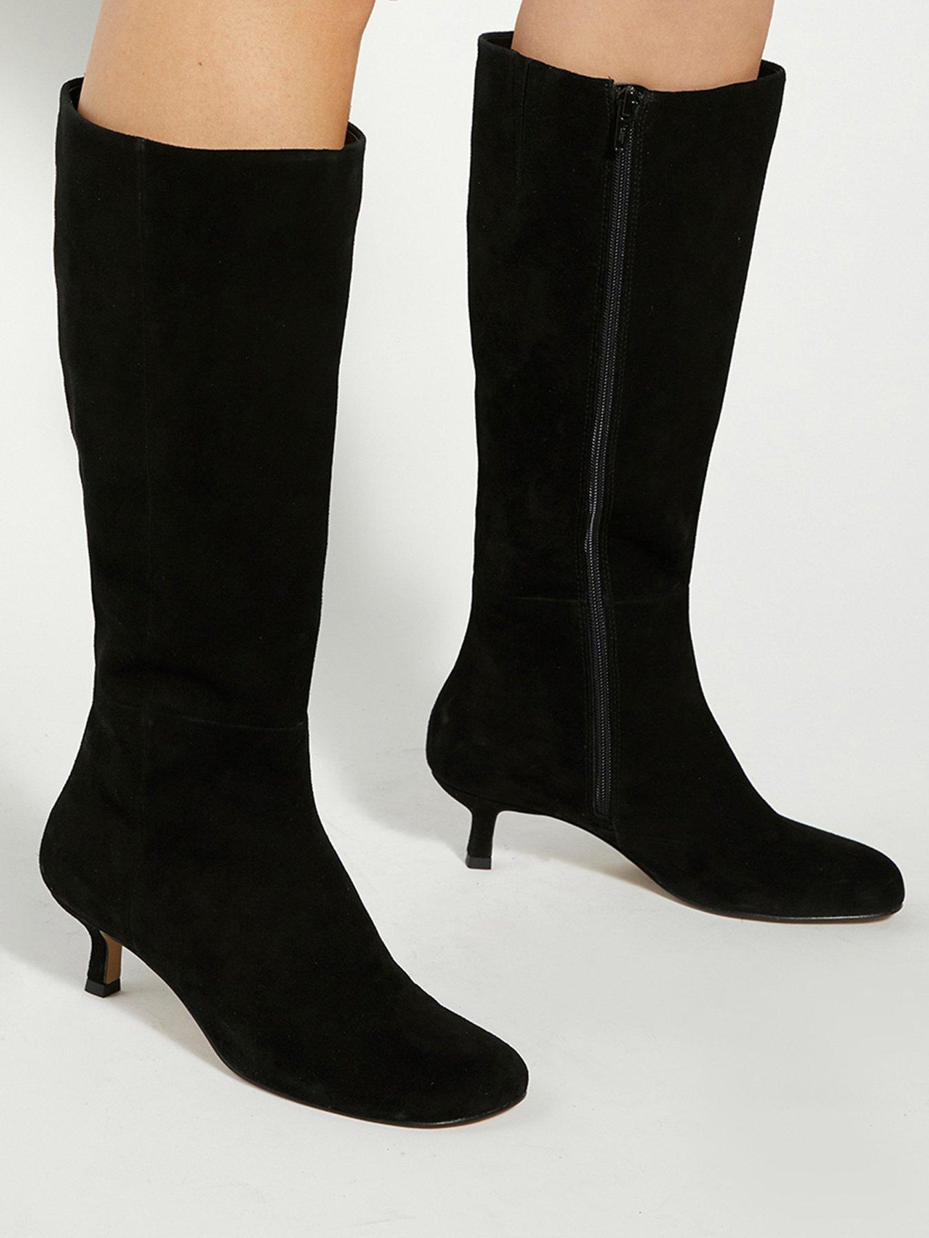 Image 1 of 6 of Dune London Searing Round Toe Suede Knee High Boot - Black