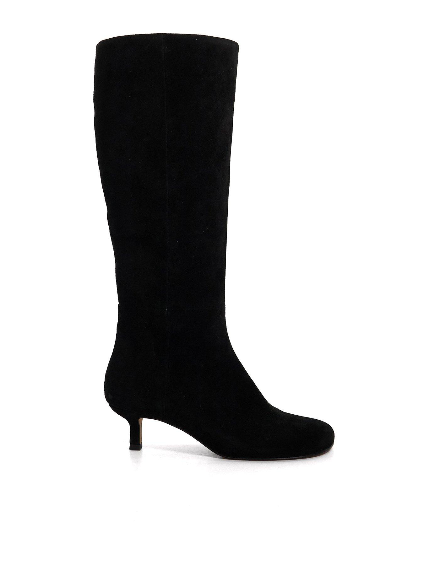 Dune London Searing Round Toe Suede Knee High Boot - Black