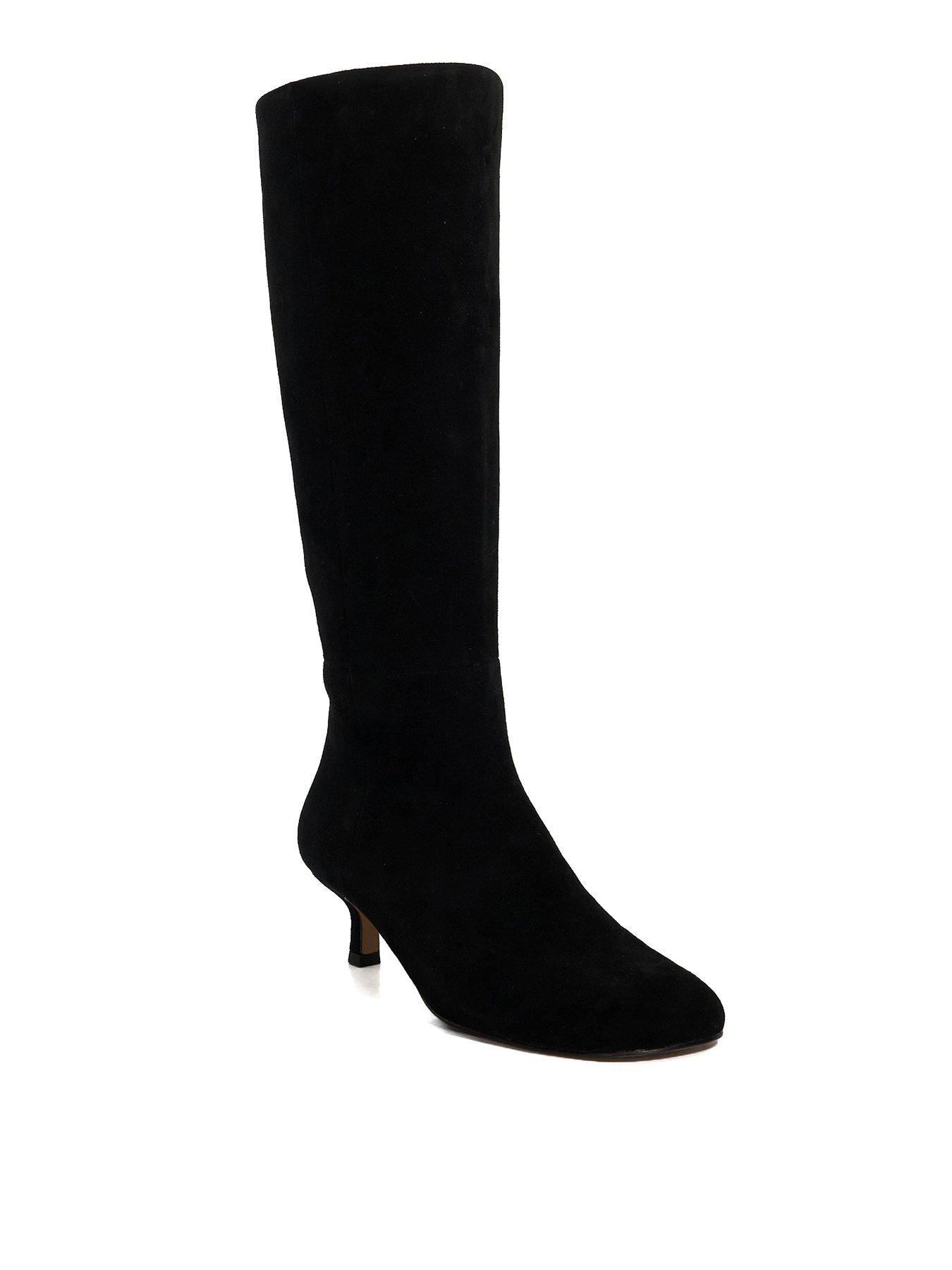 Image 3 of 6 of Dune London Searing Round Toe Suede Knee High Boot - Black